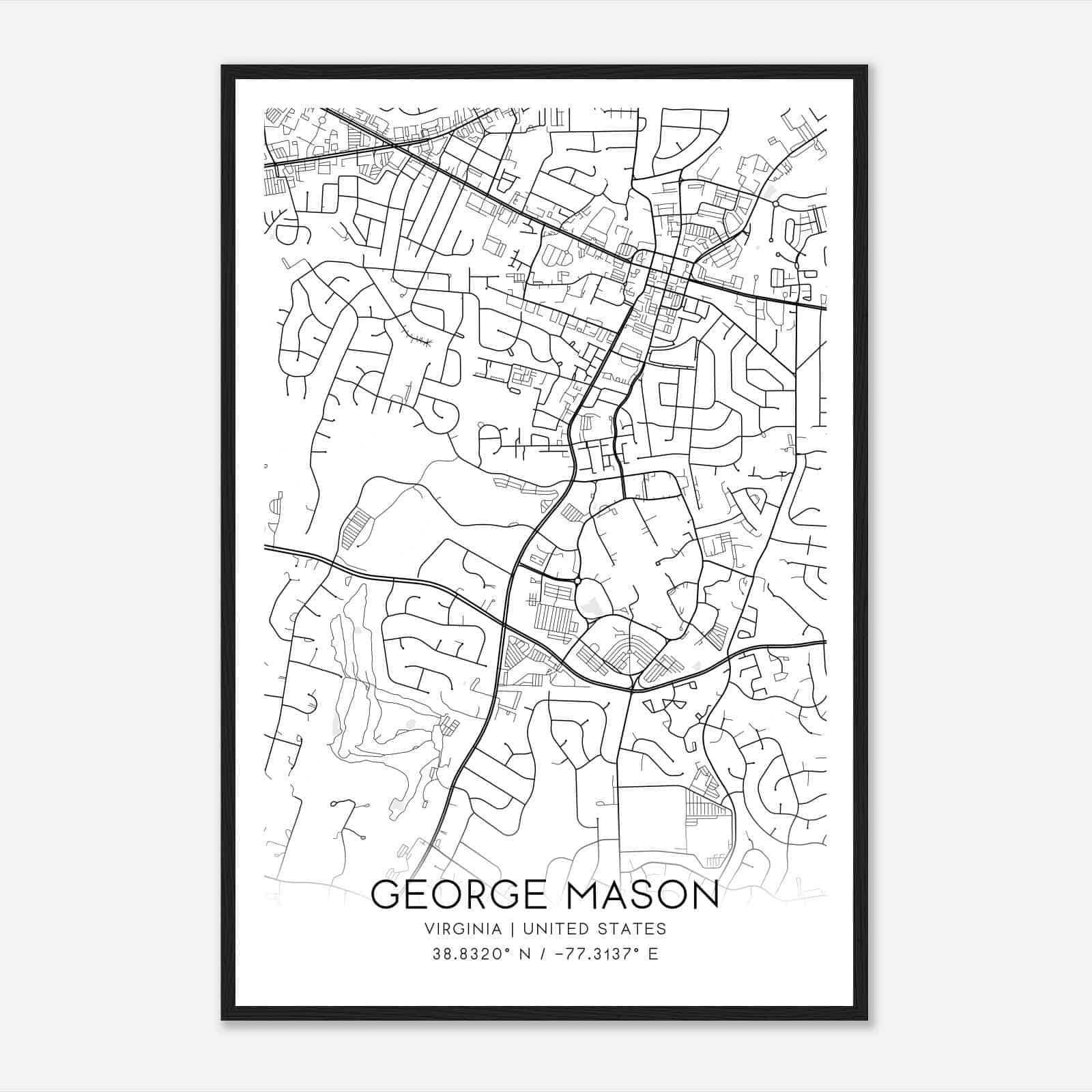 George Mason Virginia Map Poster, Modern Home Decor Wall Art Print