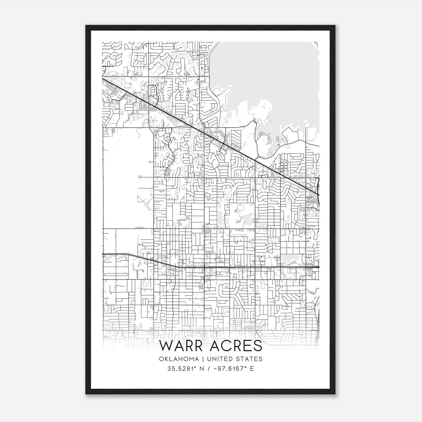 Warr Acres Oklahoma Map Poster, Modern Home Decor Wall Art Print