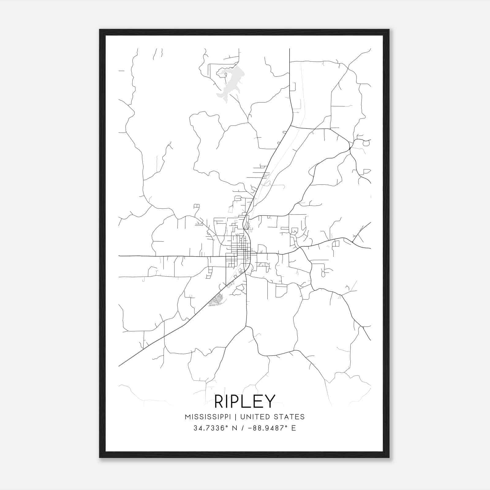 Ripley Mississippi Map Poster, Modern Home Decor Wall Art Print