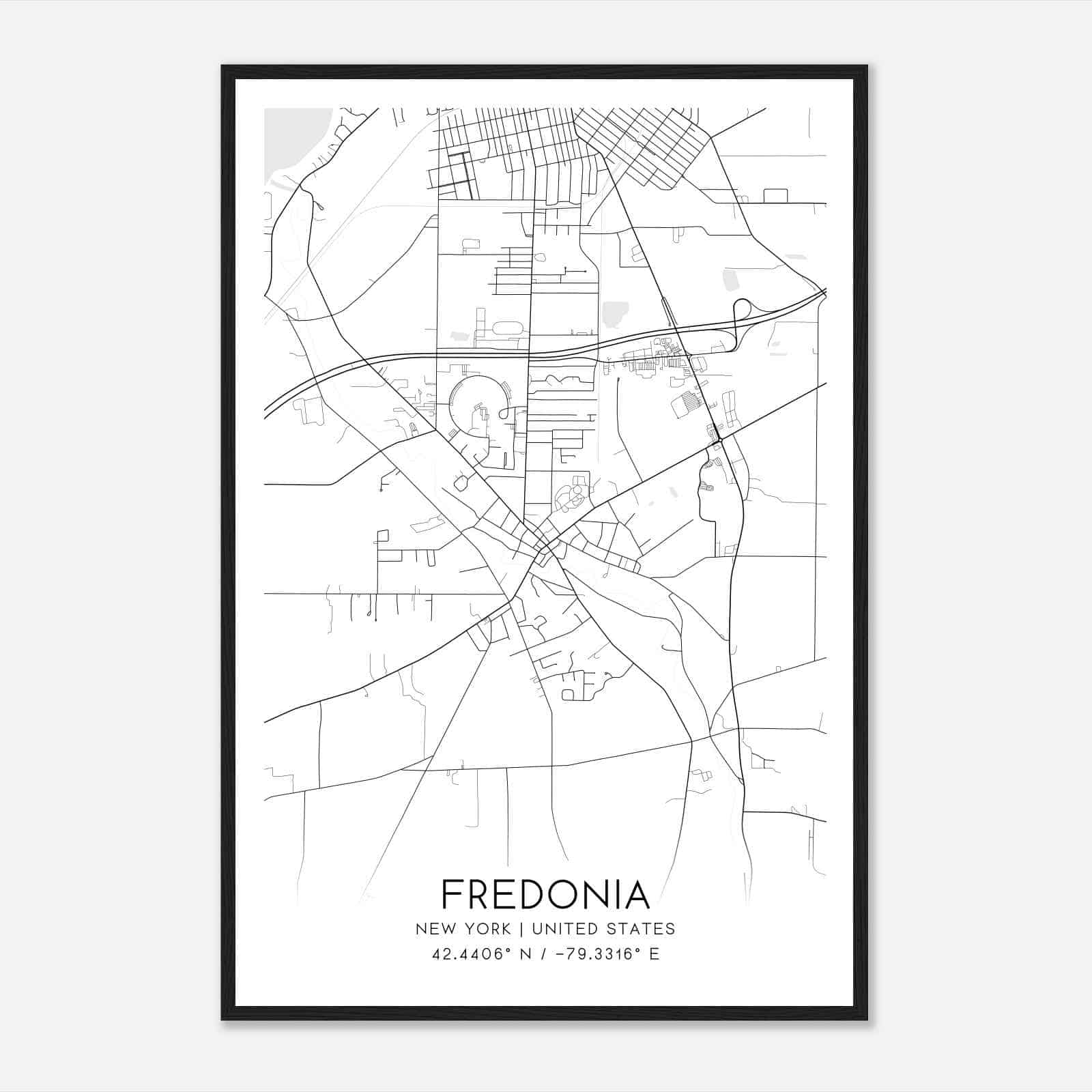 Fredonia New York Map Poster, Modern Home Decor Wall Art Print