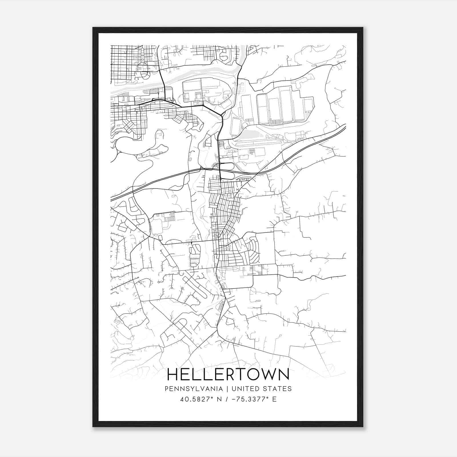 Hellertown Pennsylvania Map Poster, Modern Home Decor Wall Art Print