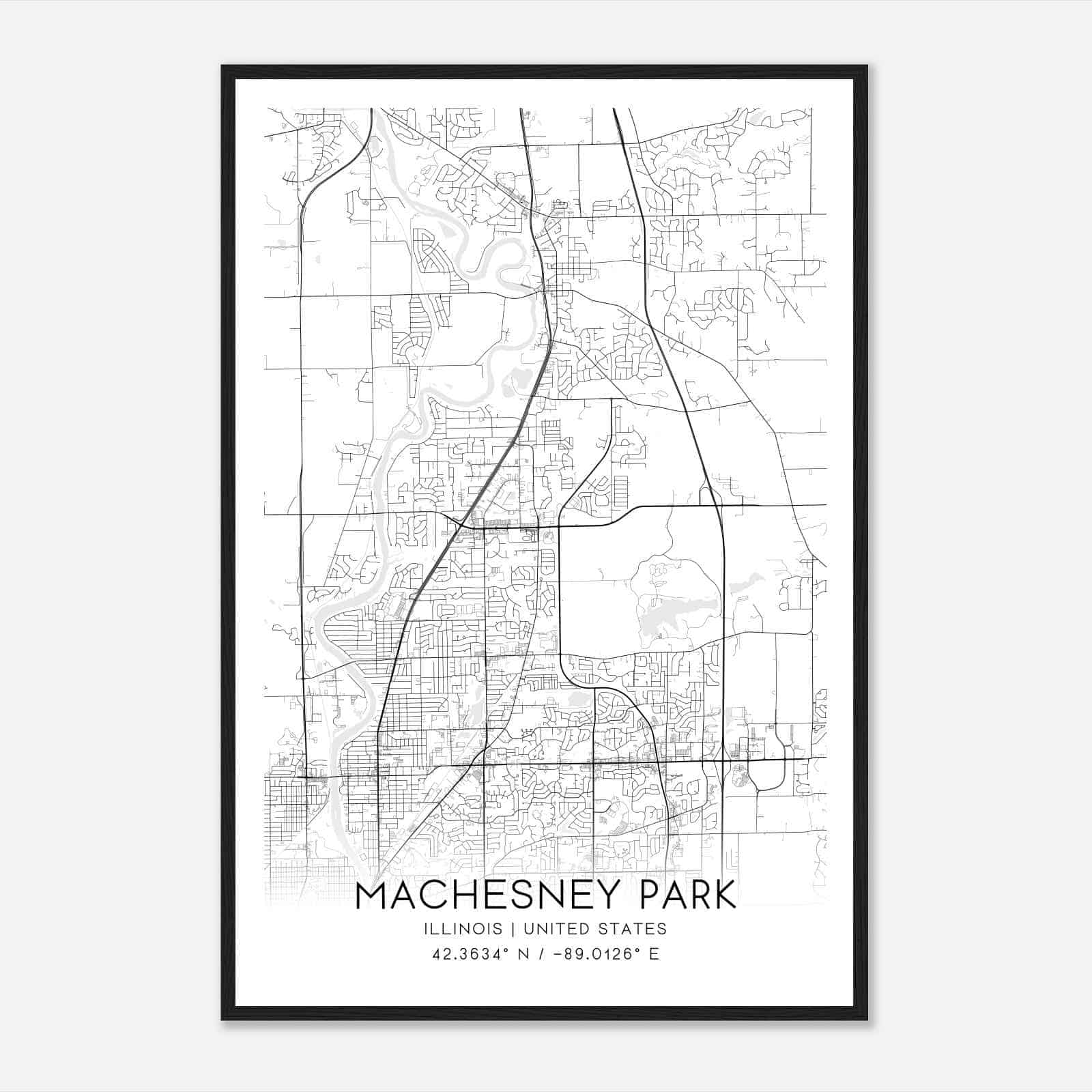 Machesney Park Illinois Map Poster, Modern Home Decor Wall Art Print