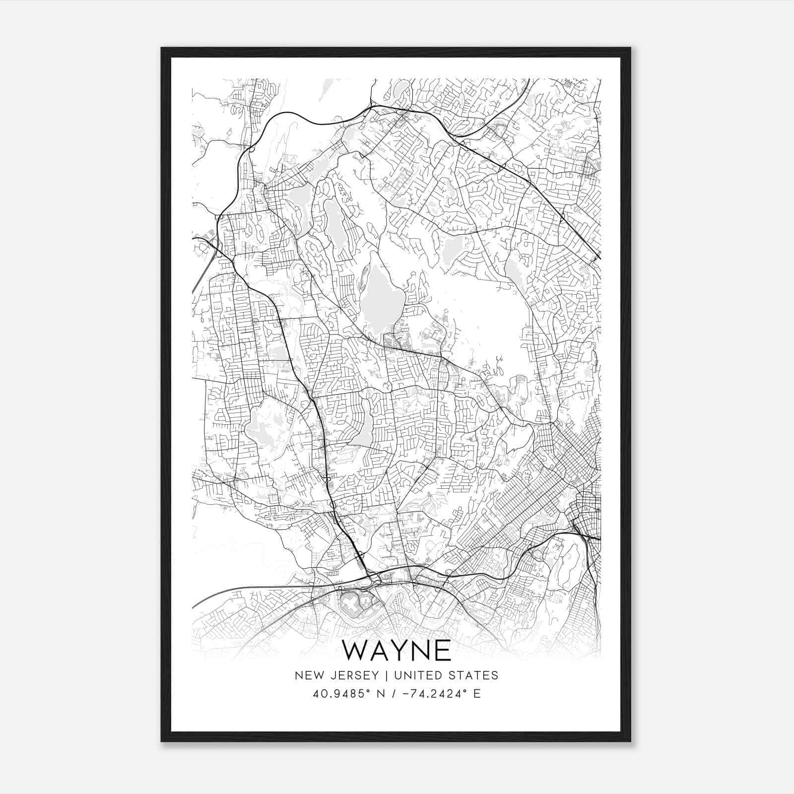 Wayne New Jersey Map Poster, Modern Home Decor Wall Art Print