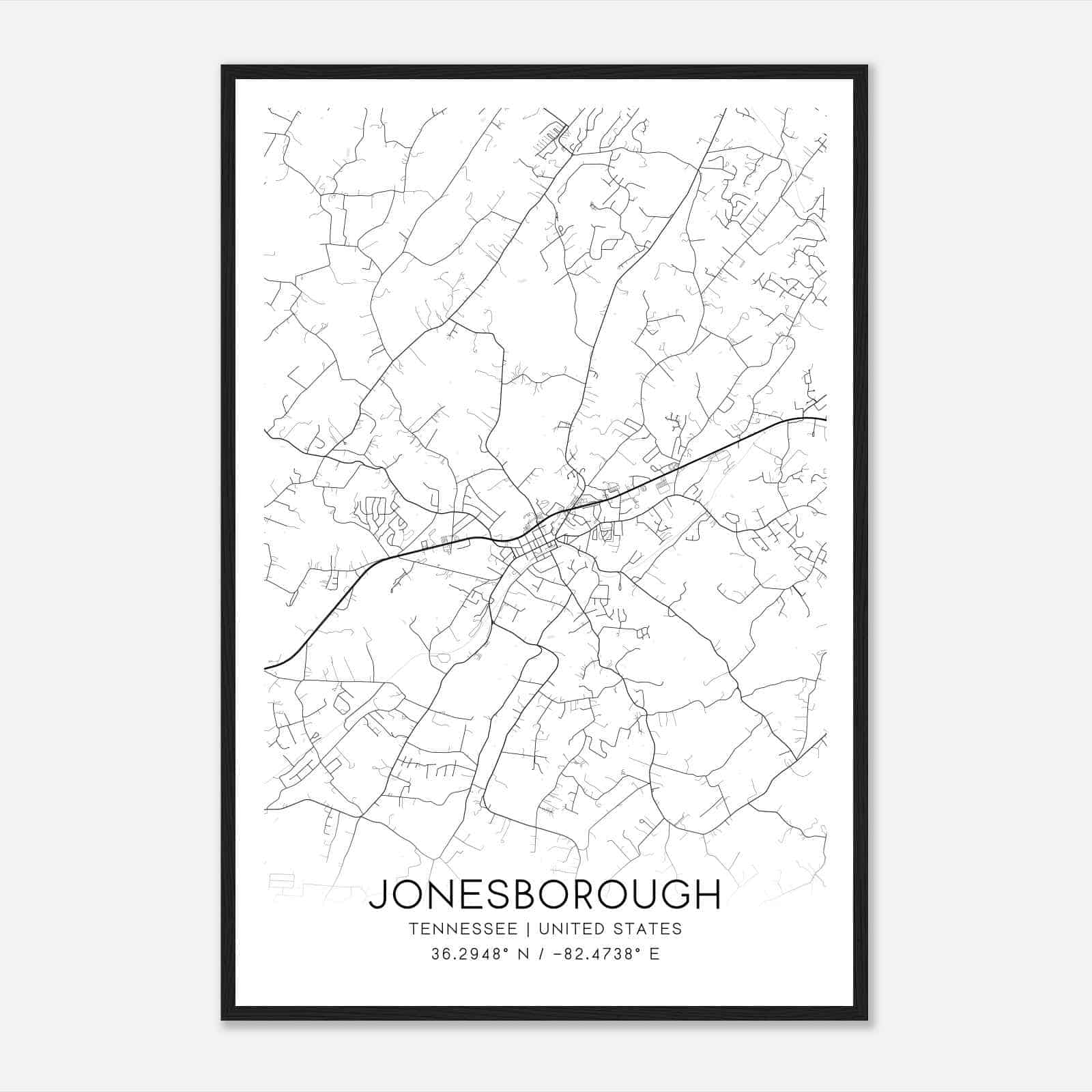 Jonesborough Tennessee Map Poster, Modern Home Decor Wall Art Print
