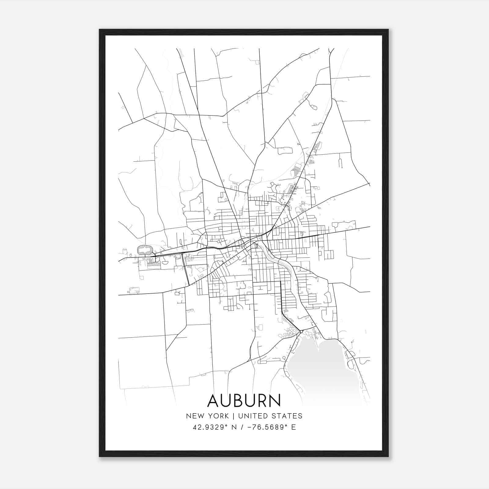 Auburn New York Map Poster, Modern Home Decor Wall Art Print