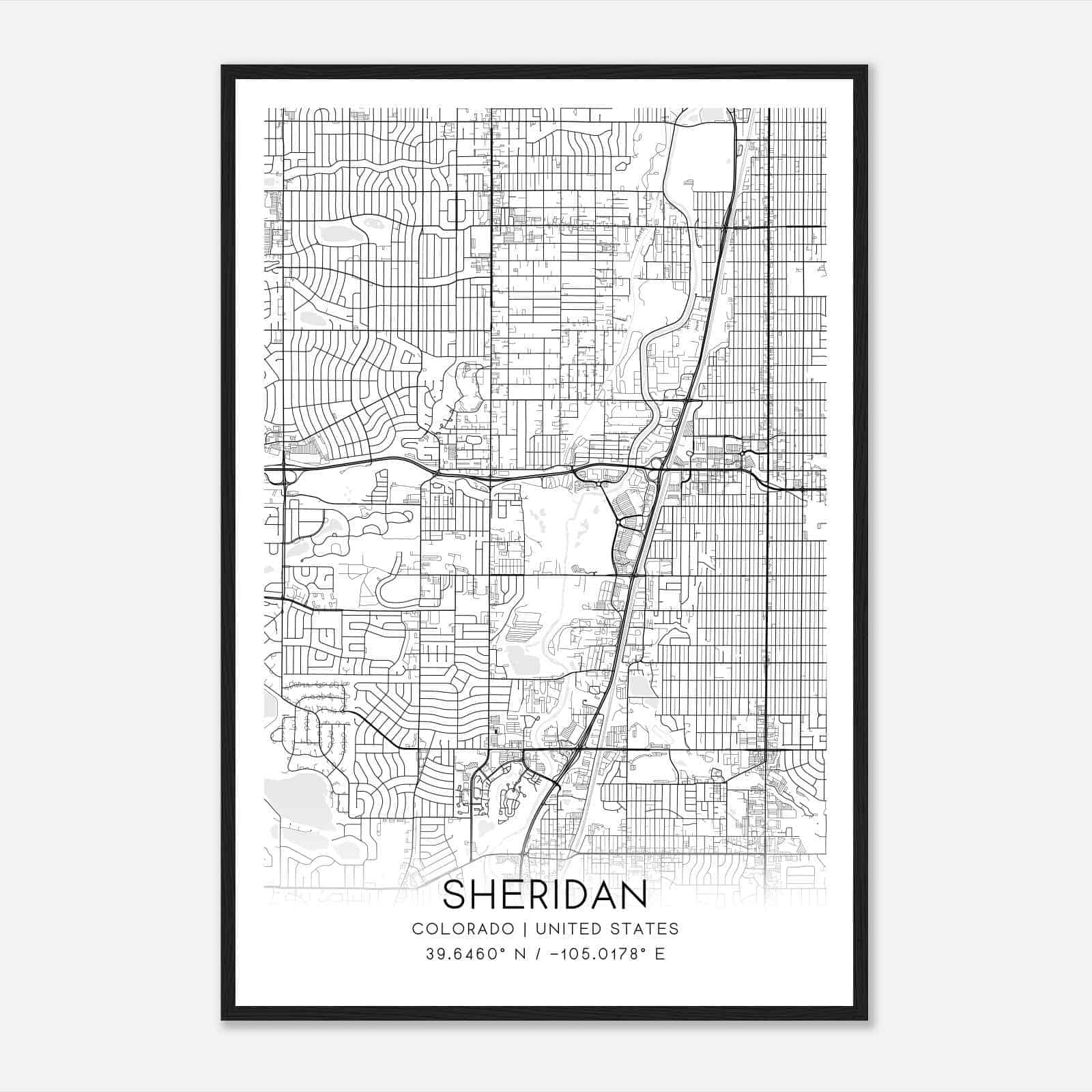 Sheridan Colorado Map Poster, Modern Home Decor Wall Art Print