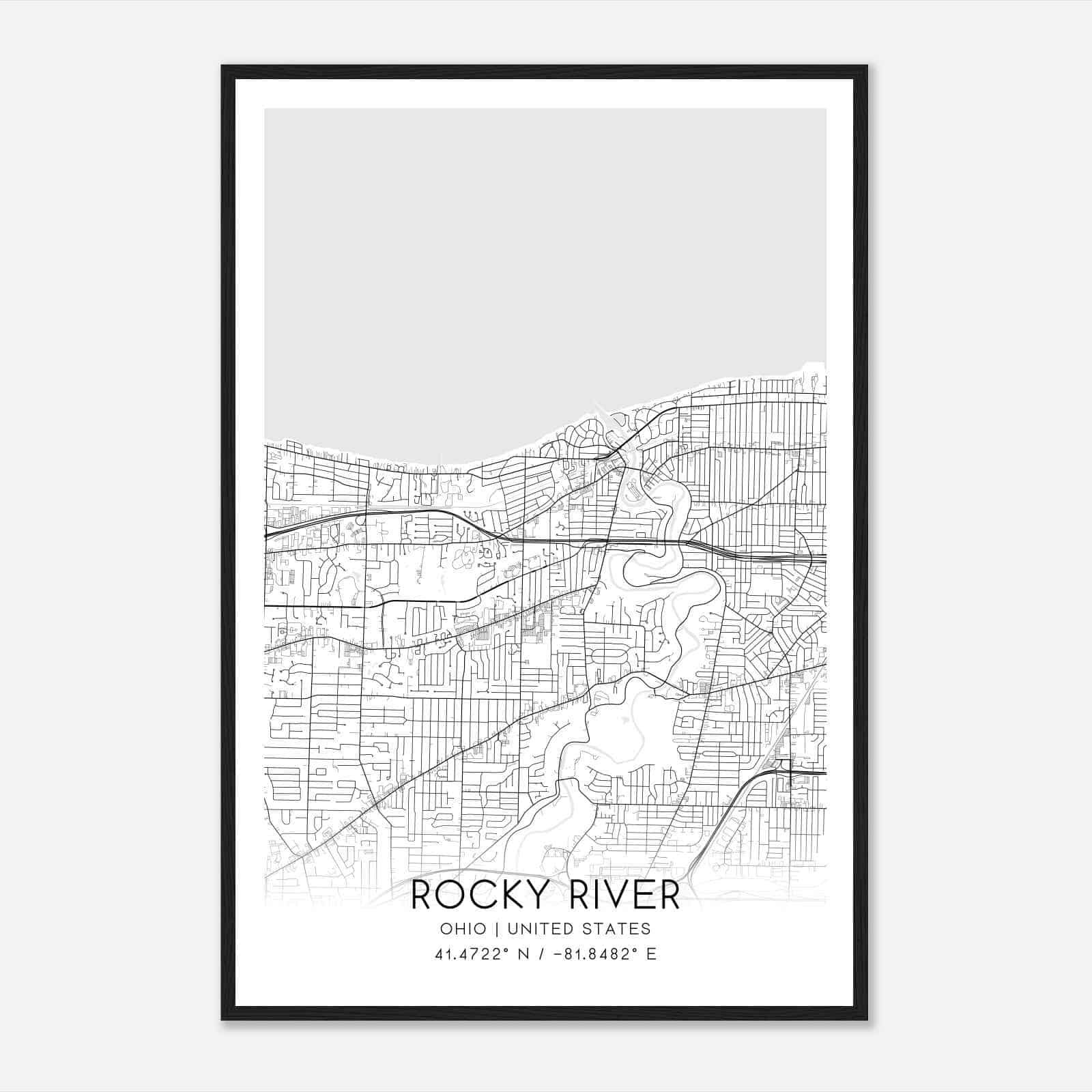 Rocky River Ohio Map Poster, Modern Home Decor Wall Art Print