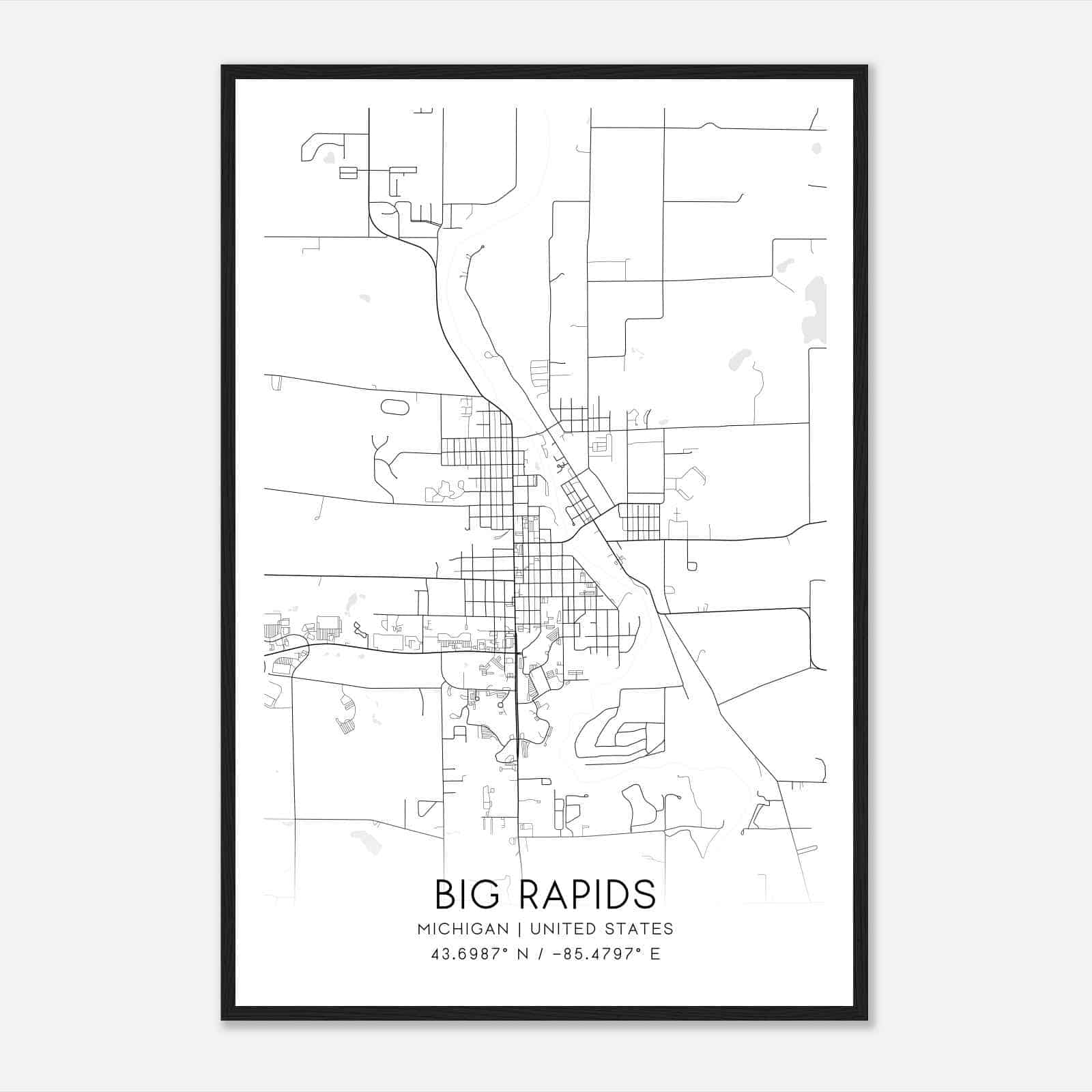 Big Rapids Michigan Map Poster, Modern Home Decor Wall Art Print