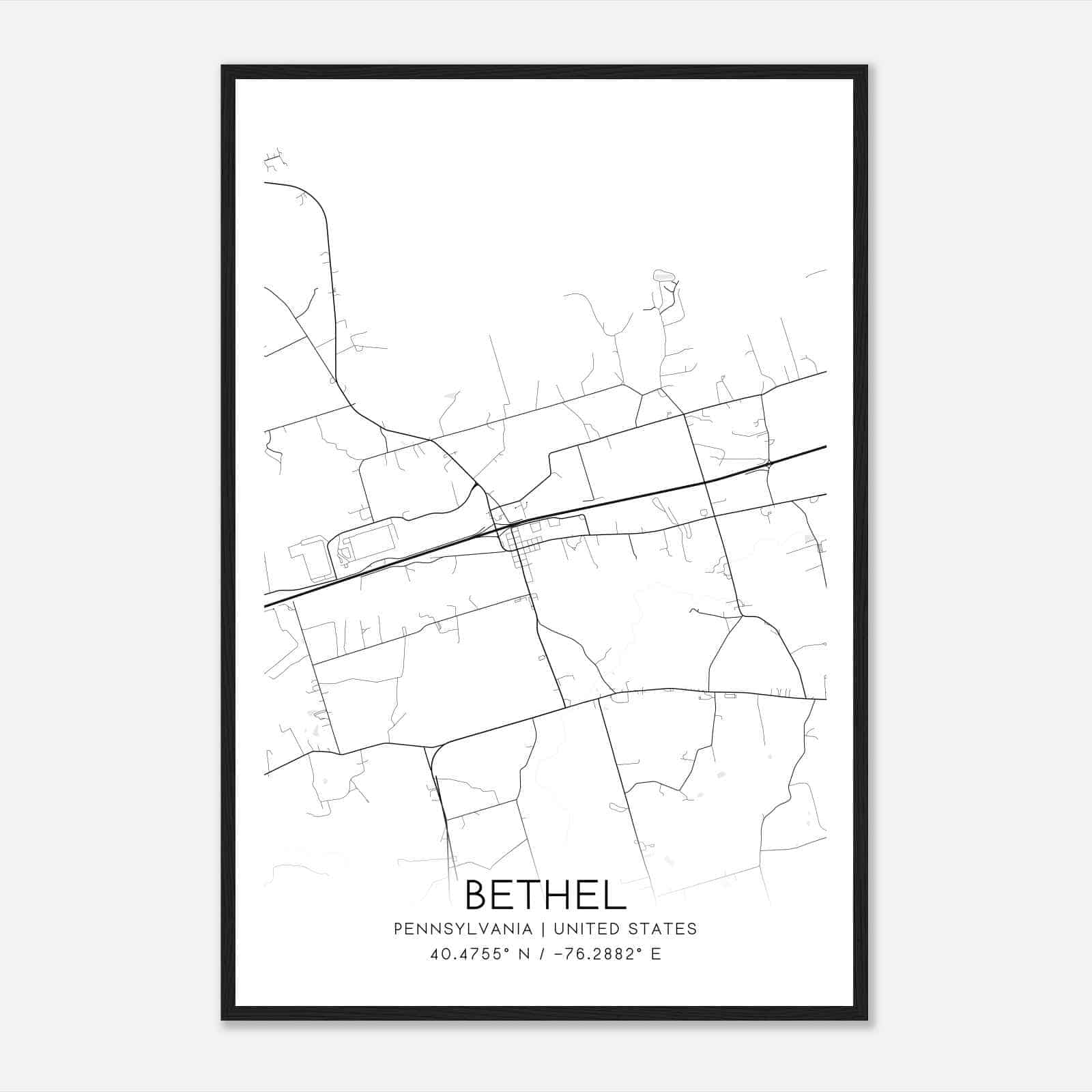 Bethel Pennsylvania Map Poster, Modern Home Decor Wall Art Print