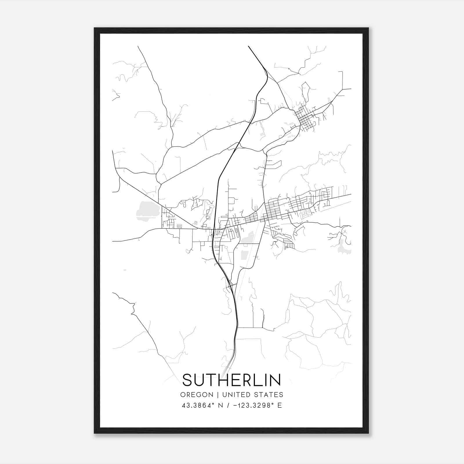 Sutherlin Oregon Map Poster, Modern Home Decor Wall Art Print