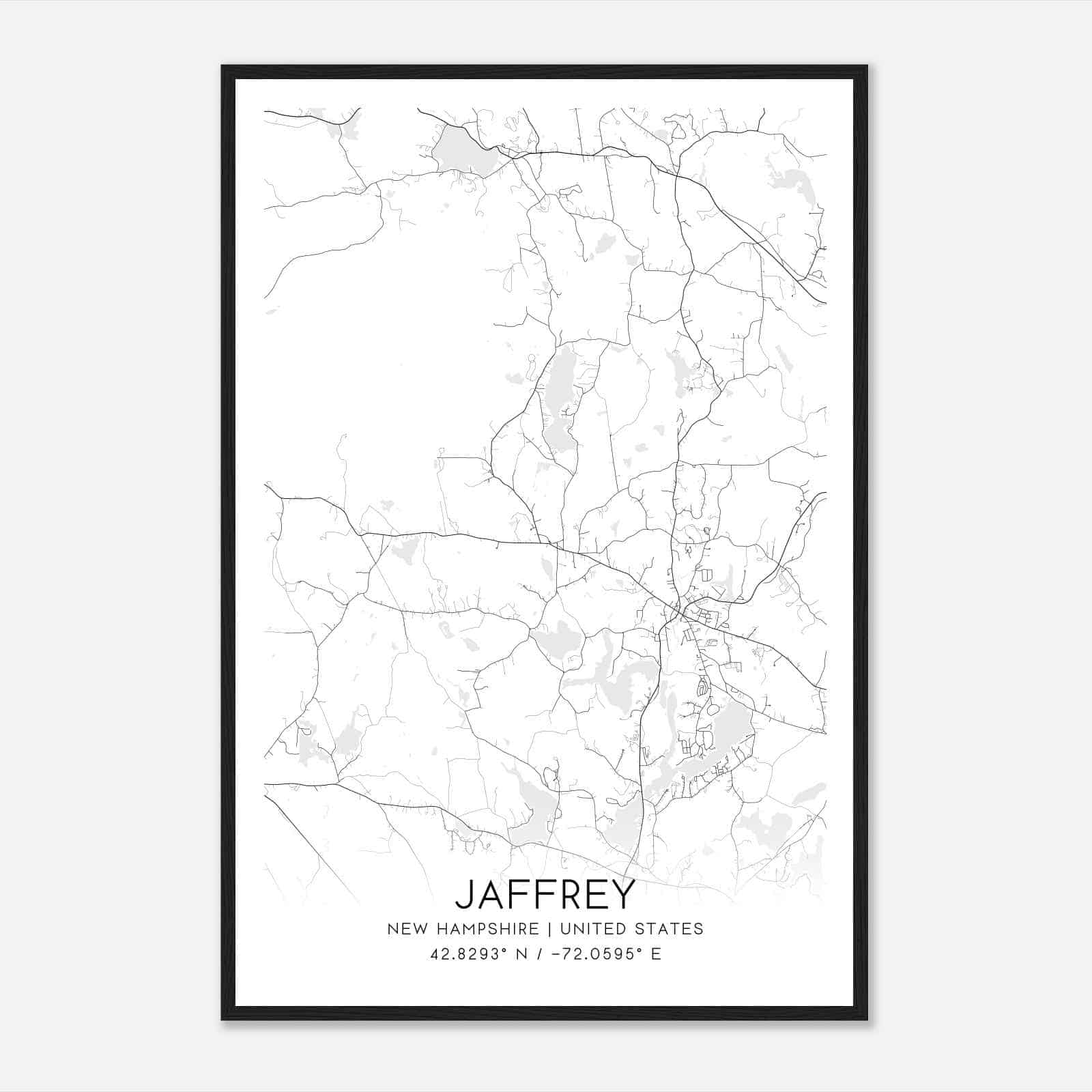 Jaffrey New Hampshire Map Poster, Modern Home Decor Wall Art Print