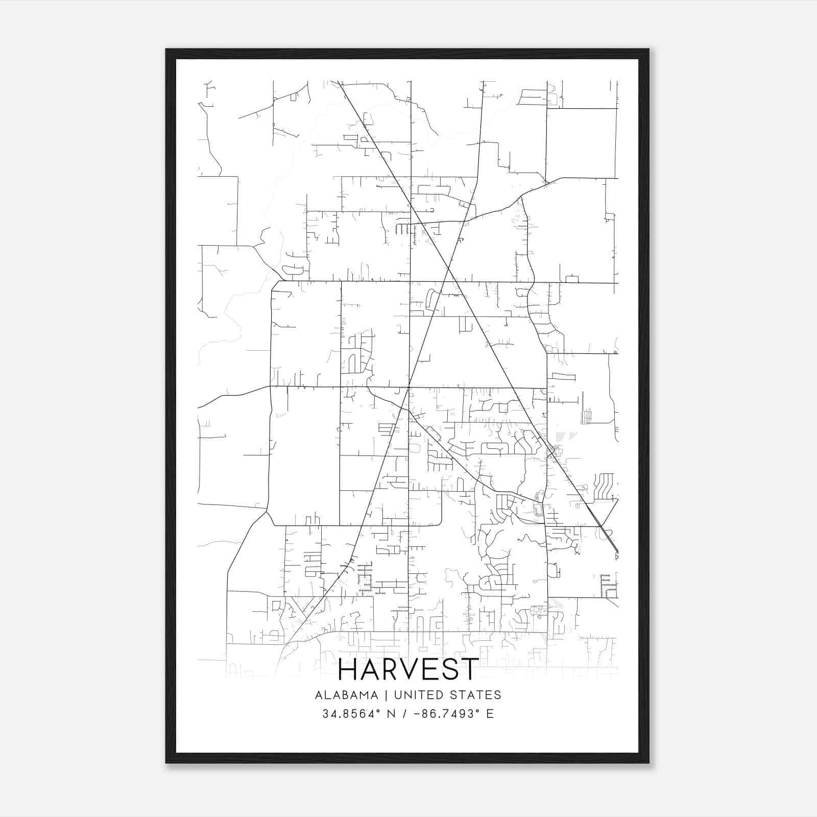 Harvest Alabama Map Poster, Modern Home Decor Wall Art Print