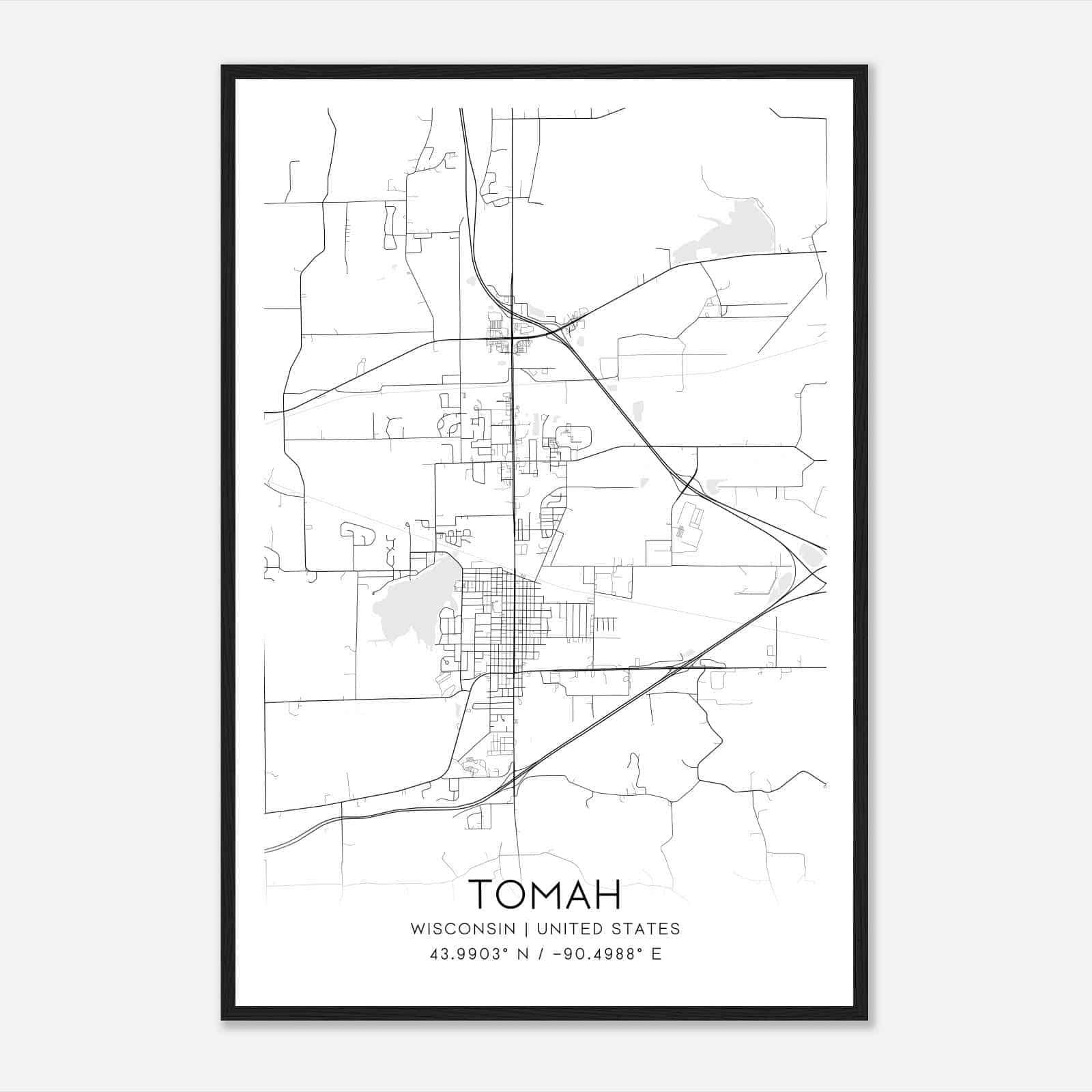 Tomah Wisconsin Map Poster, Modern Home Decor Wall Art Print