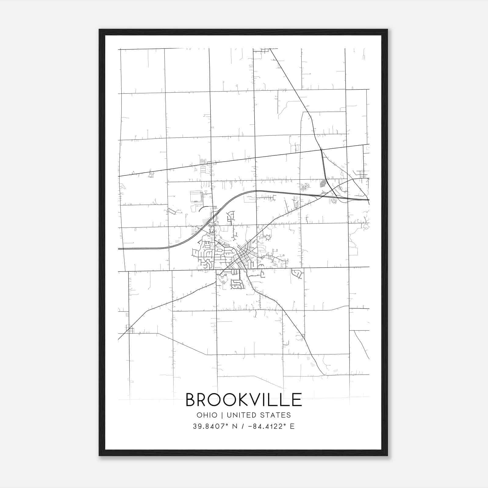Brookville Ohio Map Poster, Modern Home Decor Wall Art Print