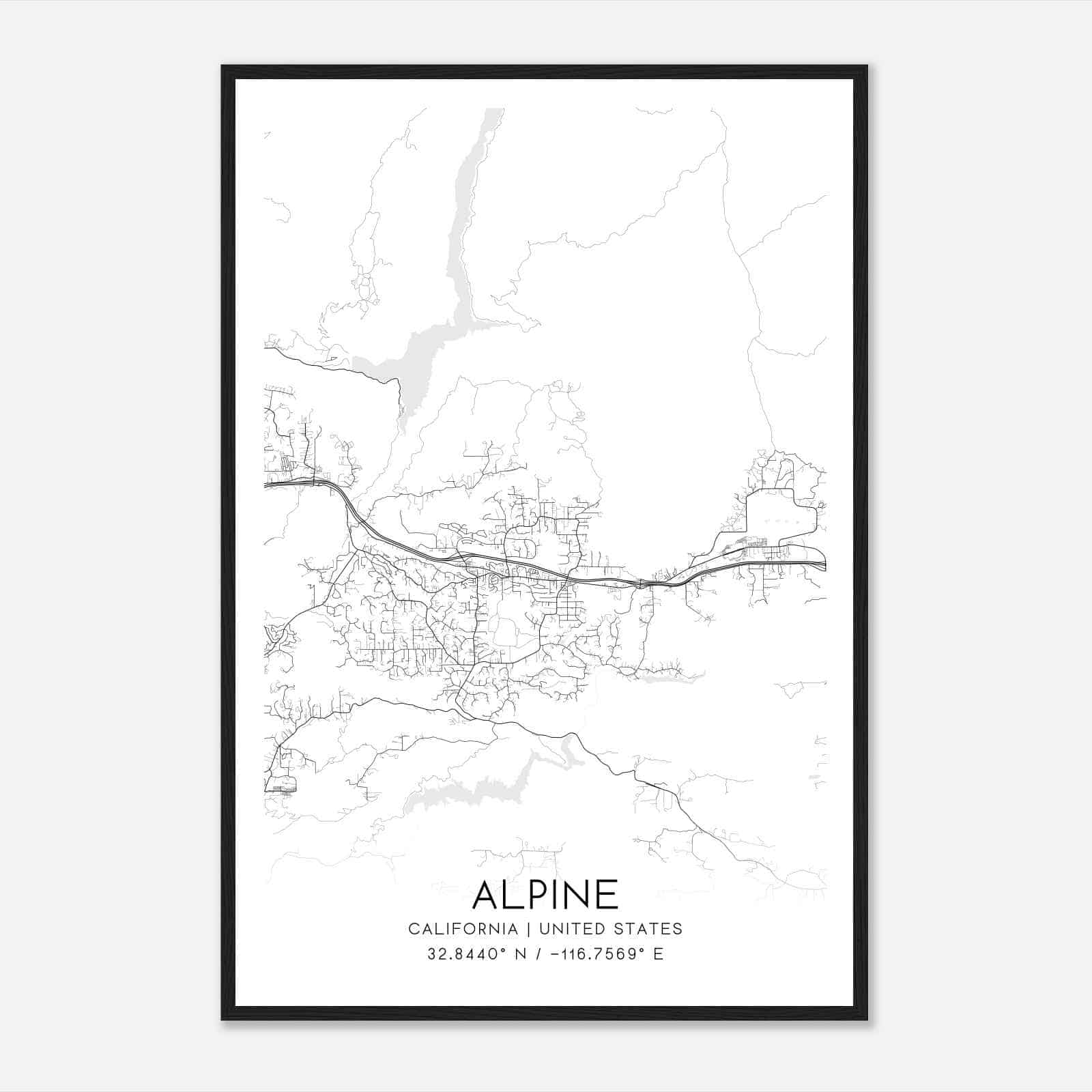 Alpine California Map Poster, Modern Home Decor Wall Art Print