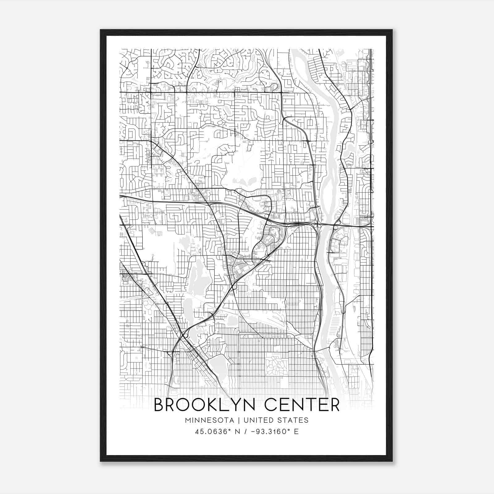 Brooklyn Center Minnesota Map Poster, Modern Home Decor Wall Art Print