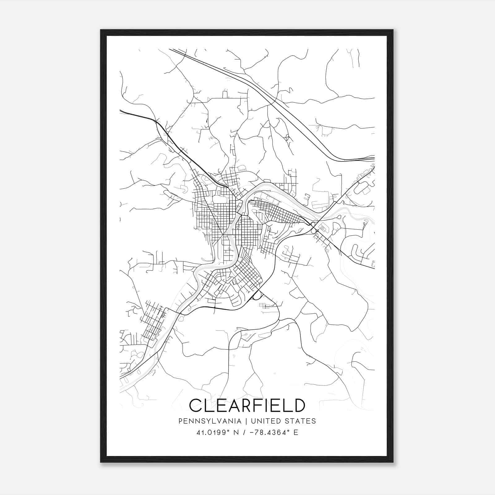 Clearfield Pennsylvania Map Poster, Modern Home Decor Wall Art Print