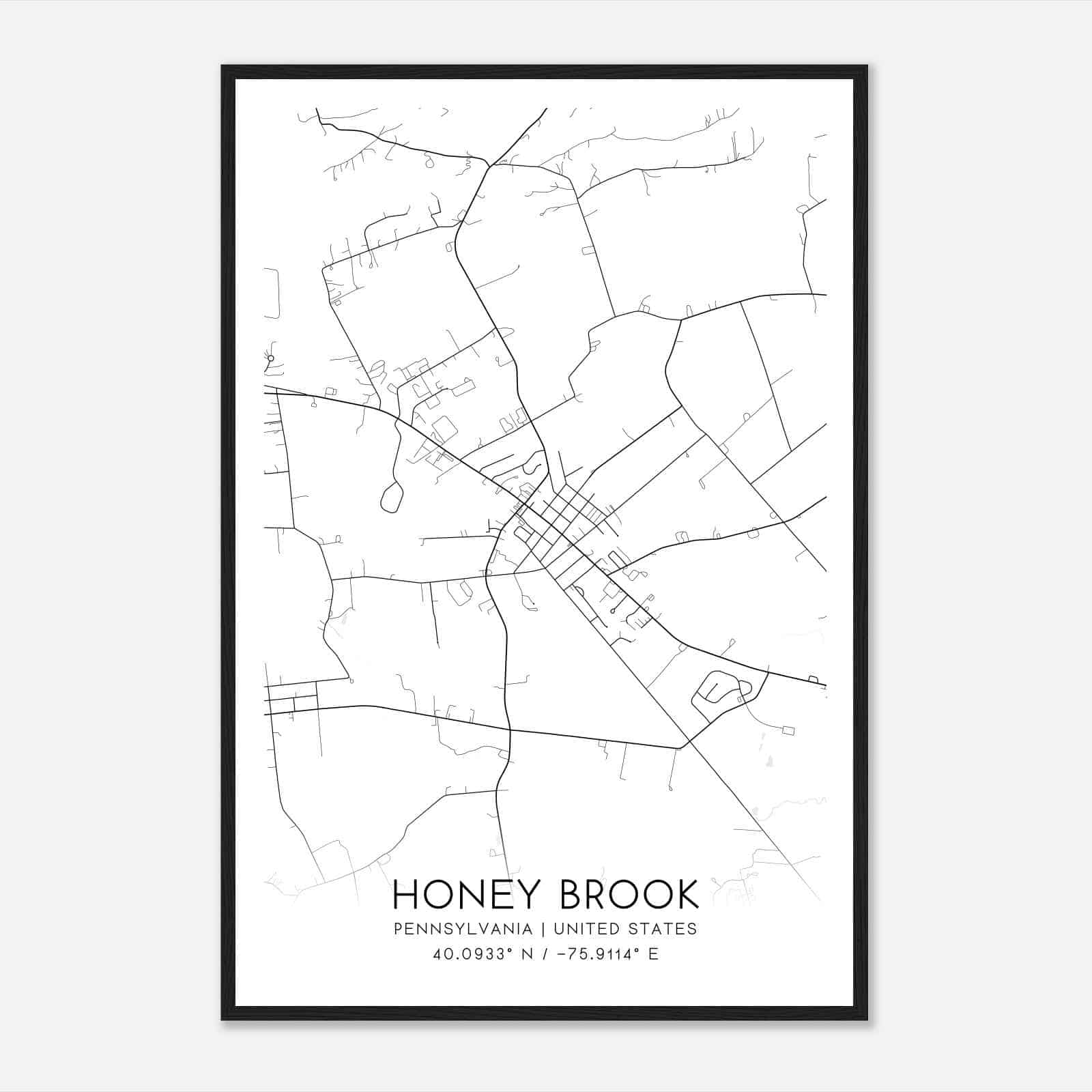 Honey Brook Pennsylvania Map Poster, Modern Home Decor Wall Art Print