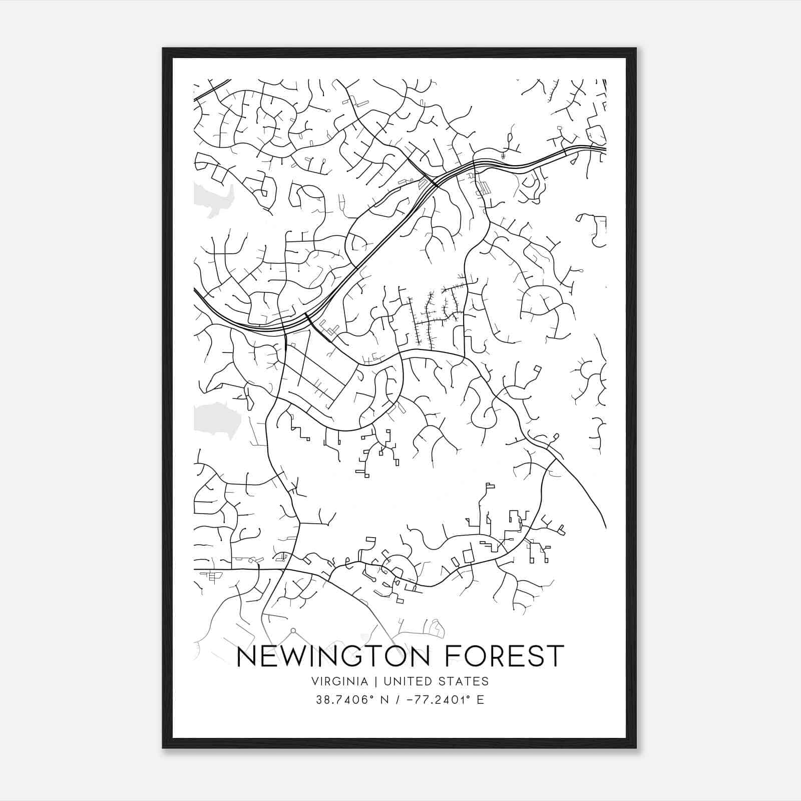 Newington Forest Virginia Map Poster, Modern Home Decor Wall Art Print