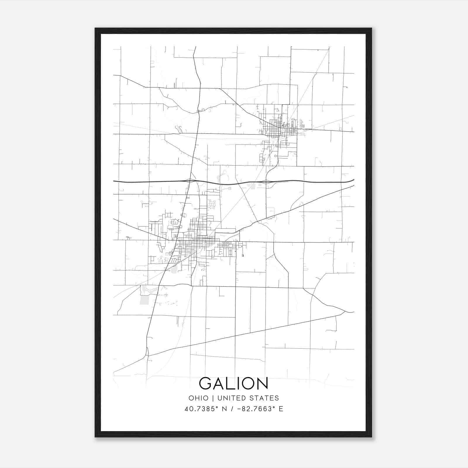 Galion Ohio Map Poster, Modern Home Decor Wall Art Print