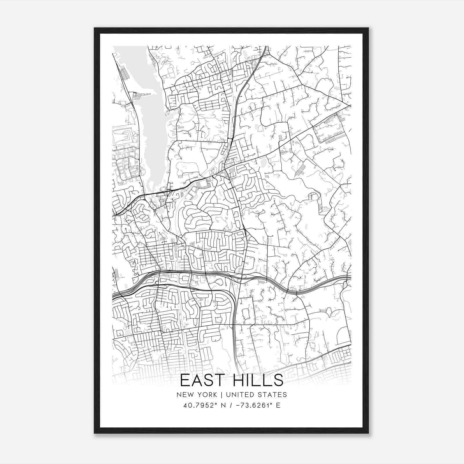 East Hills New York Map Poster, Modern Home Decor Wall Art Print