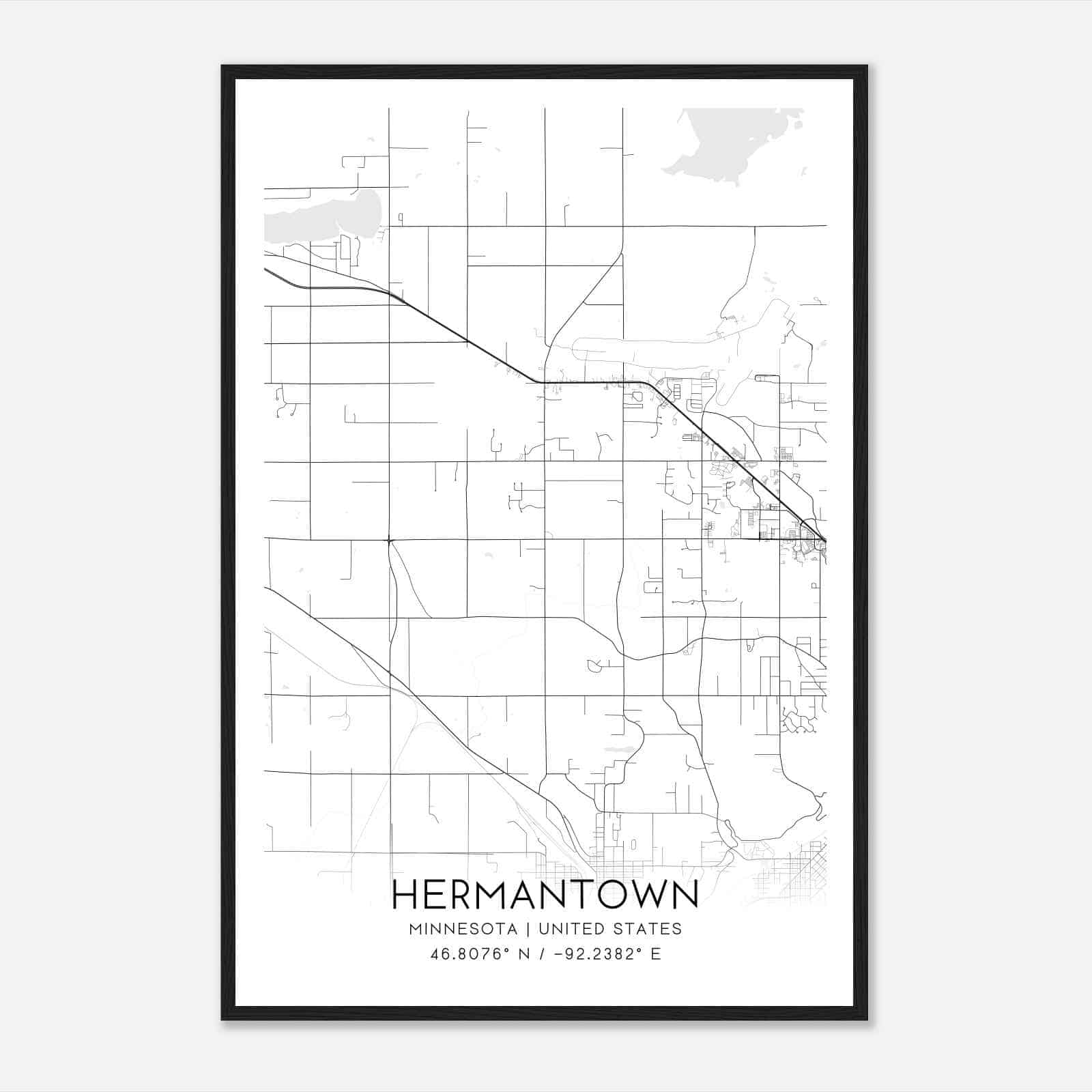 Hermantown Minnesota Map Poster, Modern Home Decor Wall Art Print