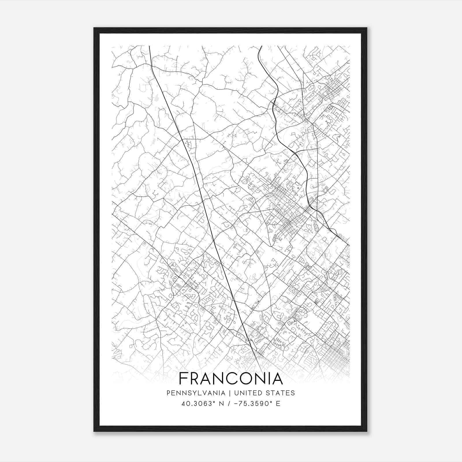 Franconia Pennsylvania Map Poster, Modern Home Decor Wall Art Print