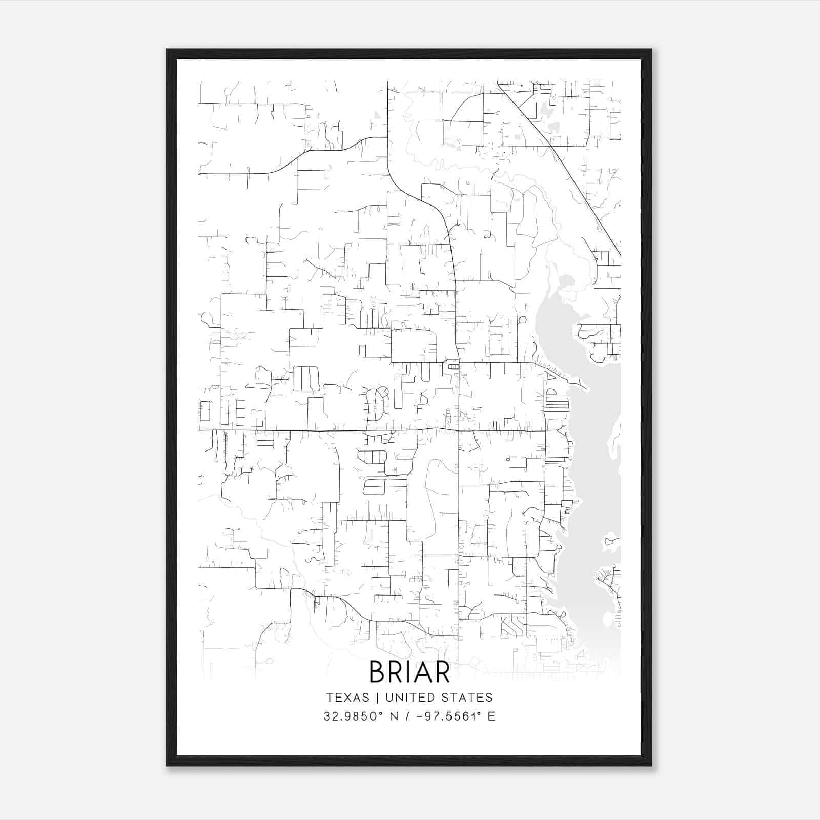 Briar Texas Map Poster, Modern Home Decor Wall Art Print