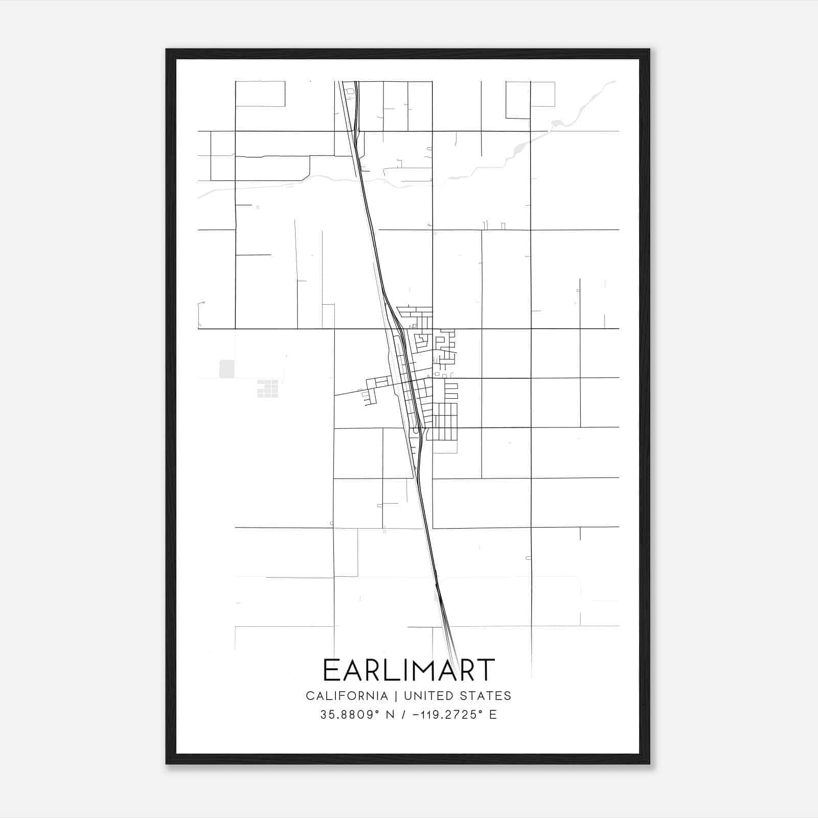 Earlimart California Map Poster, Modern Home Decor Wall Art Print