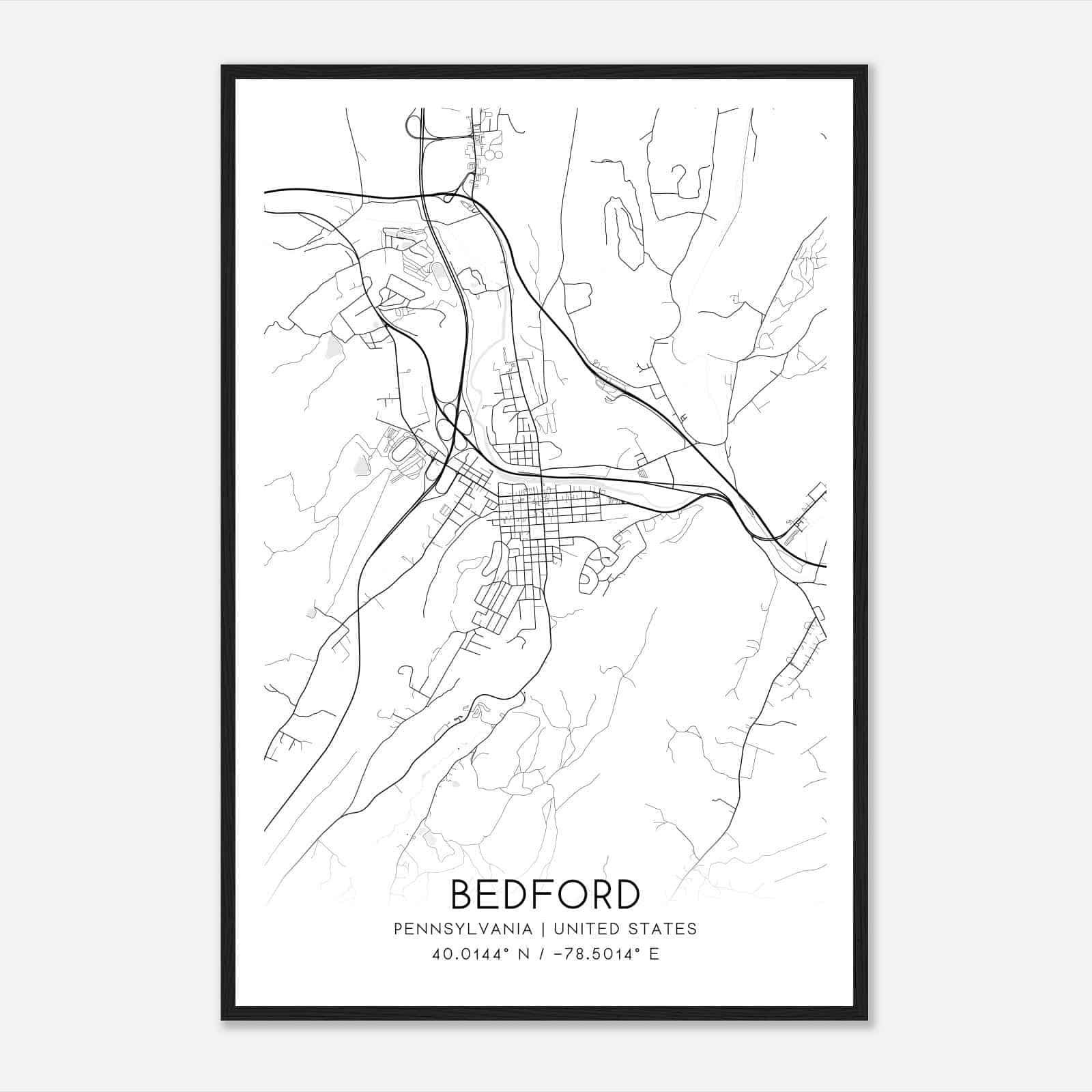 Bedford Pennsylvania Map Poster, Modern Home Decor Wall Art Print