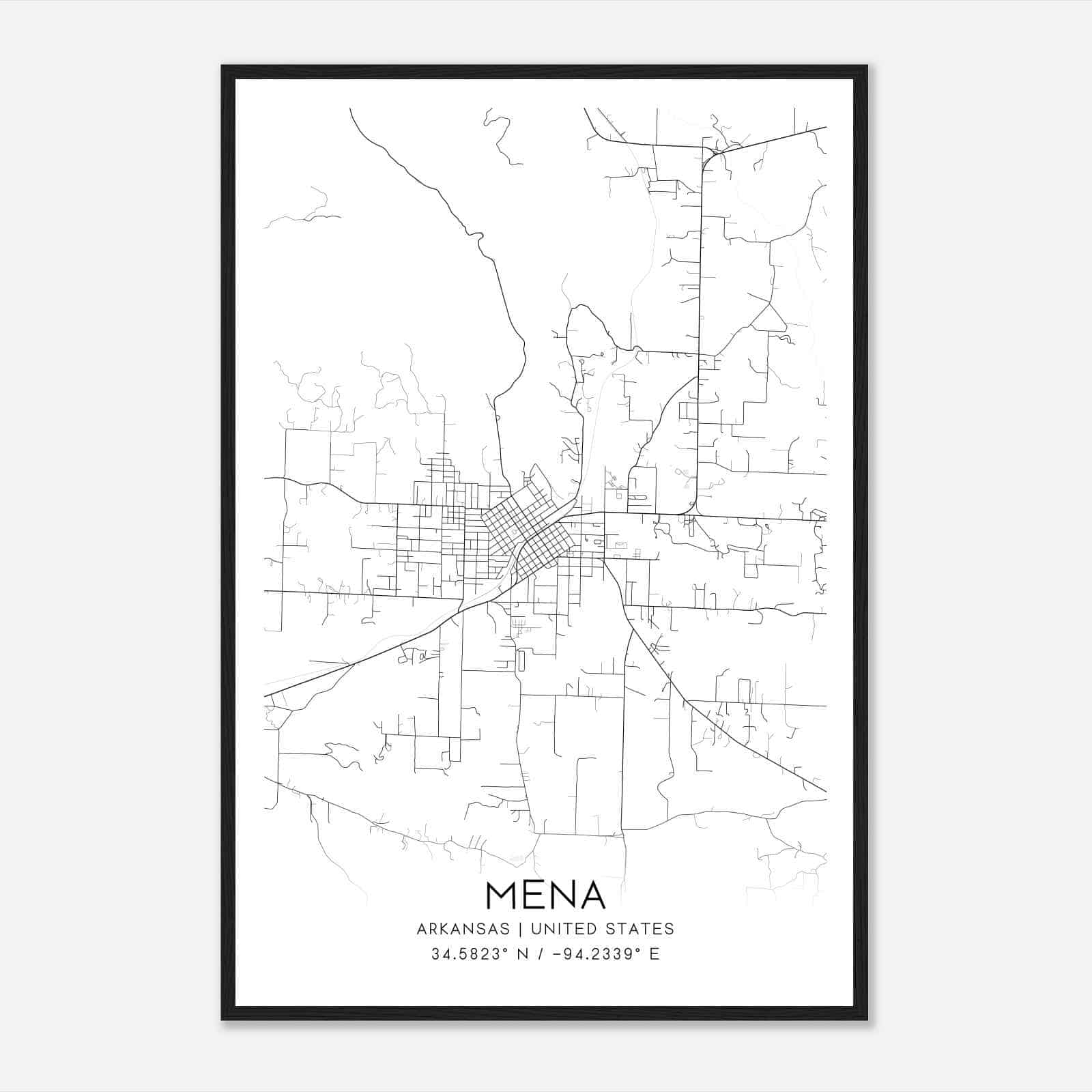 Mena Arkansas Map Poster, Modern Home Decor Wall Art Print