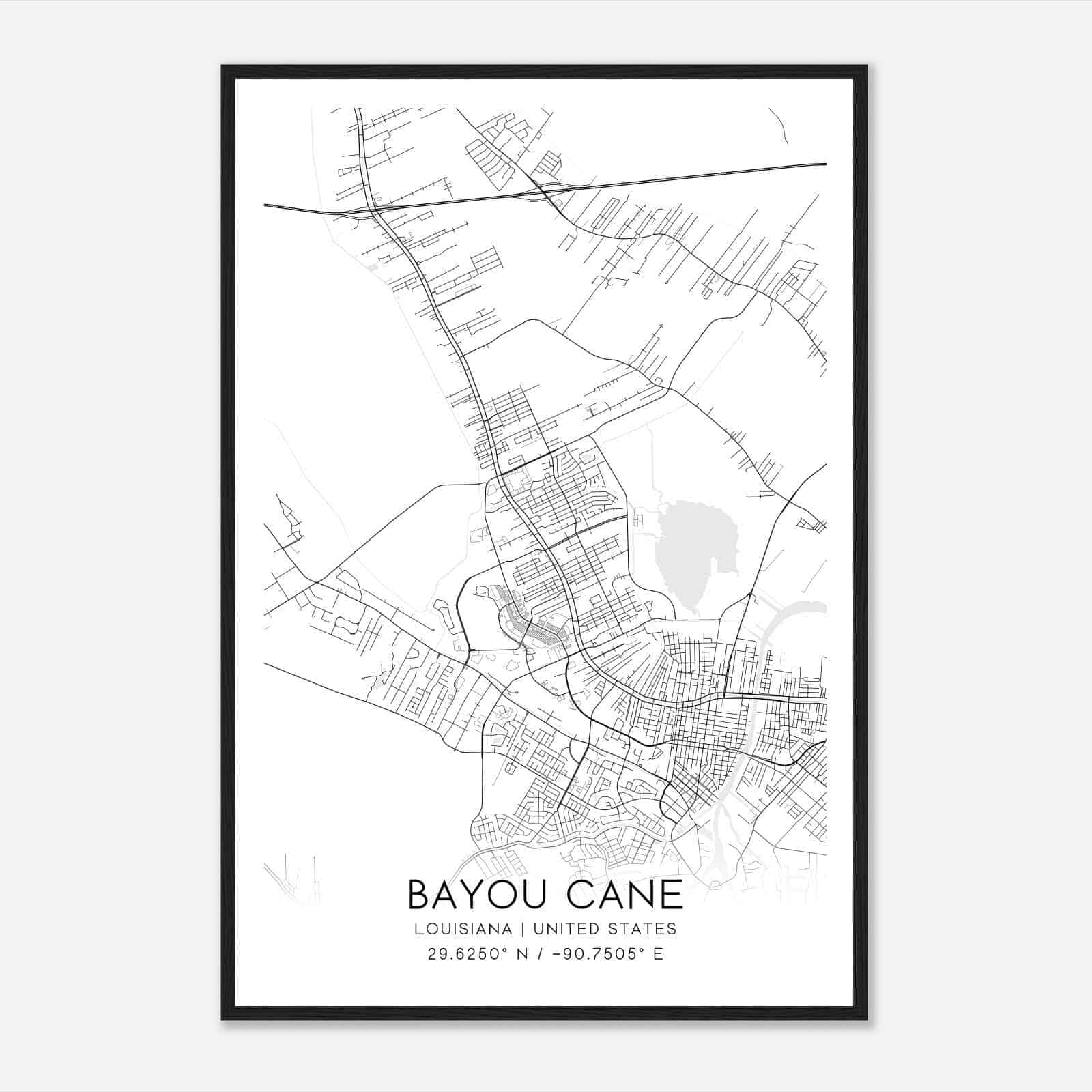Bayou Cane Louisiana Map Poster, Modern Home Decor Wall Art Print