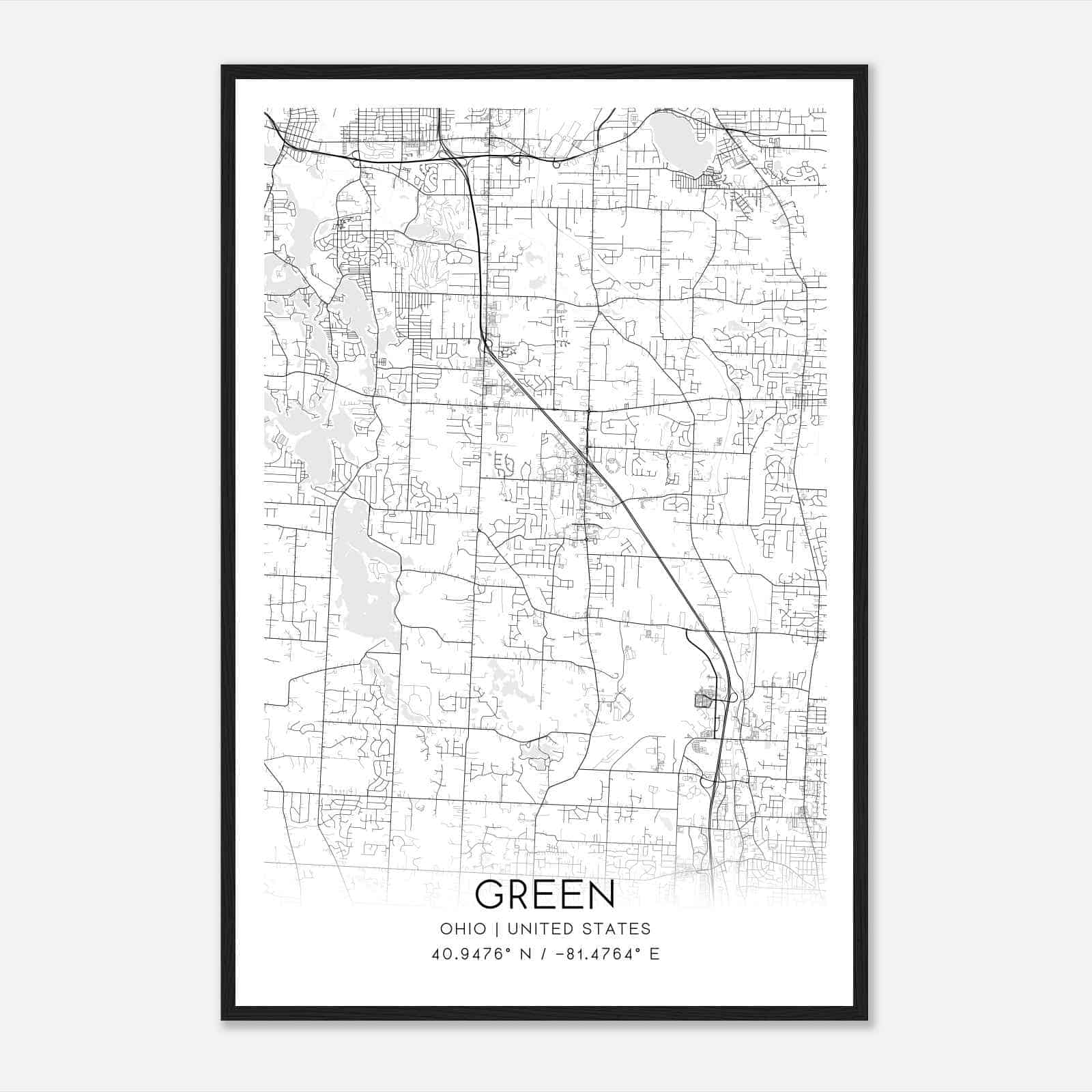 Green Ohio Map Poster, Modern Home Decor Wall Art Print