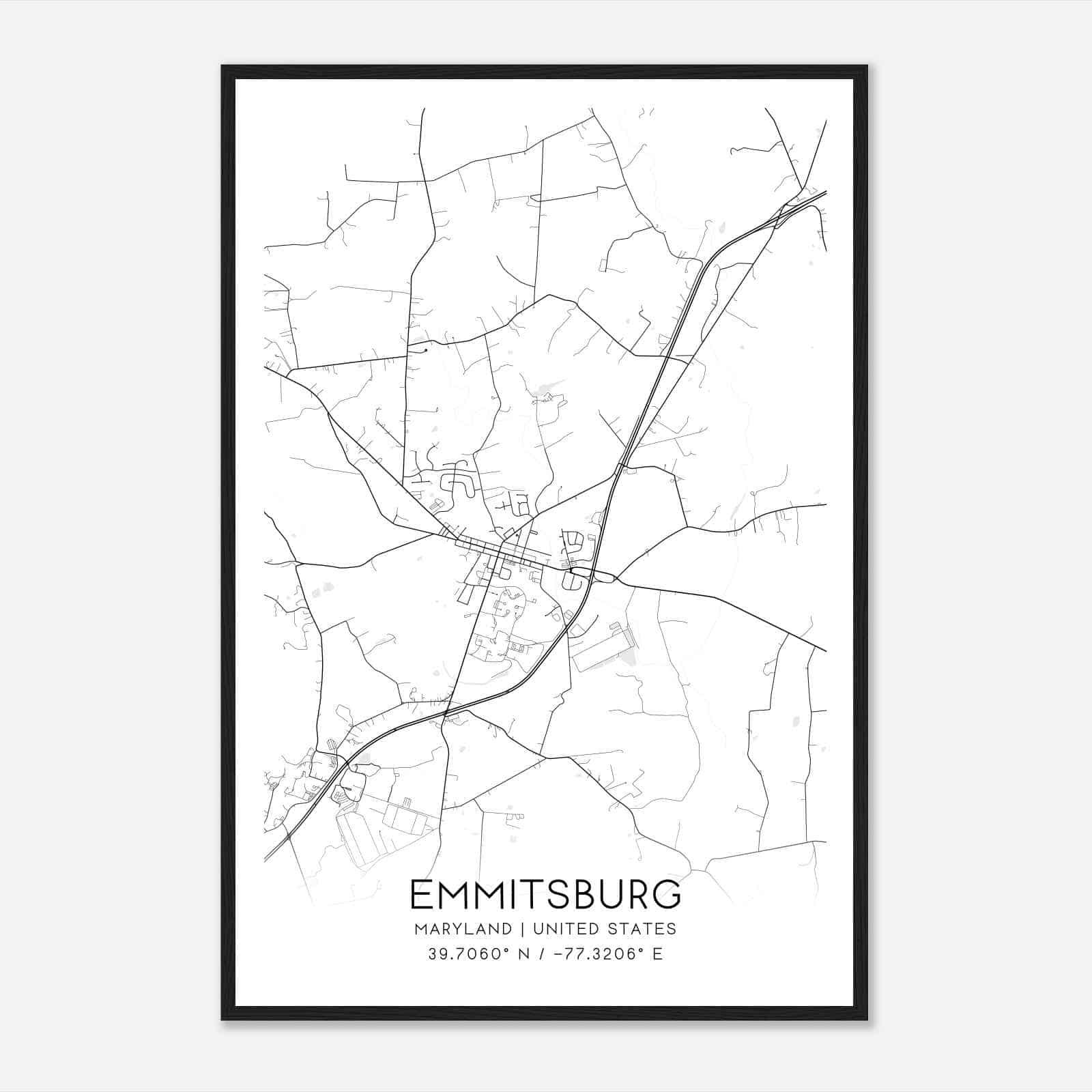 Emmitsburg Maryland Map Poster, Modern Home Decor Wall Art Print