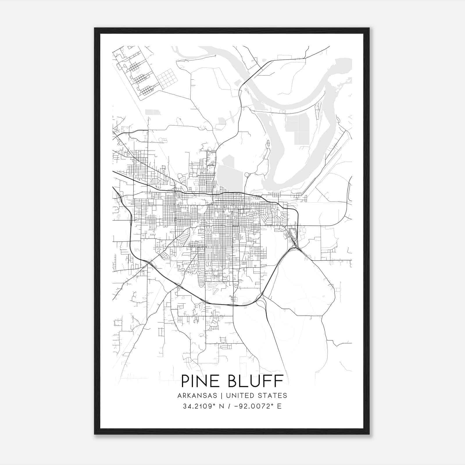 Pine Bluff Arkansas Map Poster, Modern Home Decor Wall Art Print