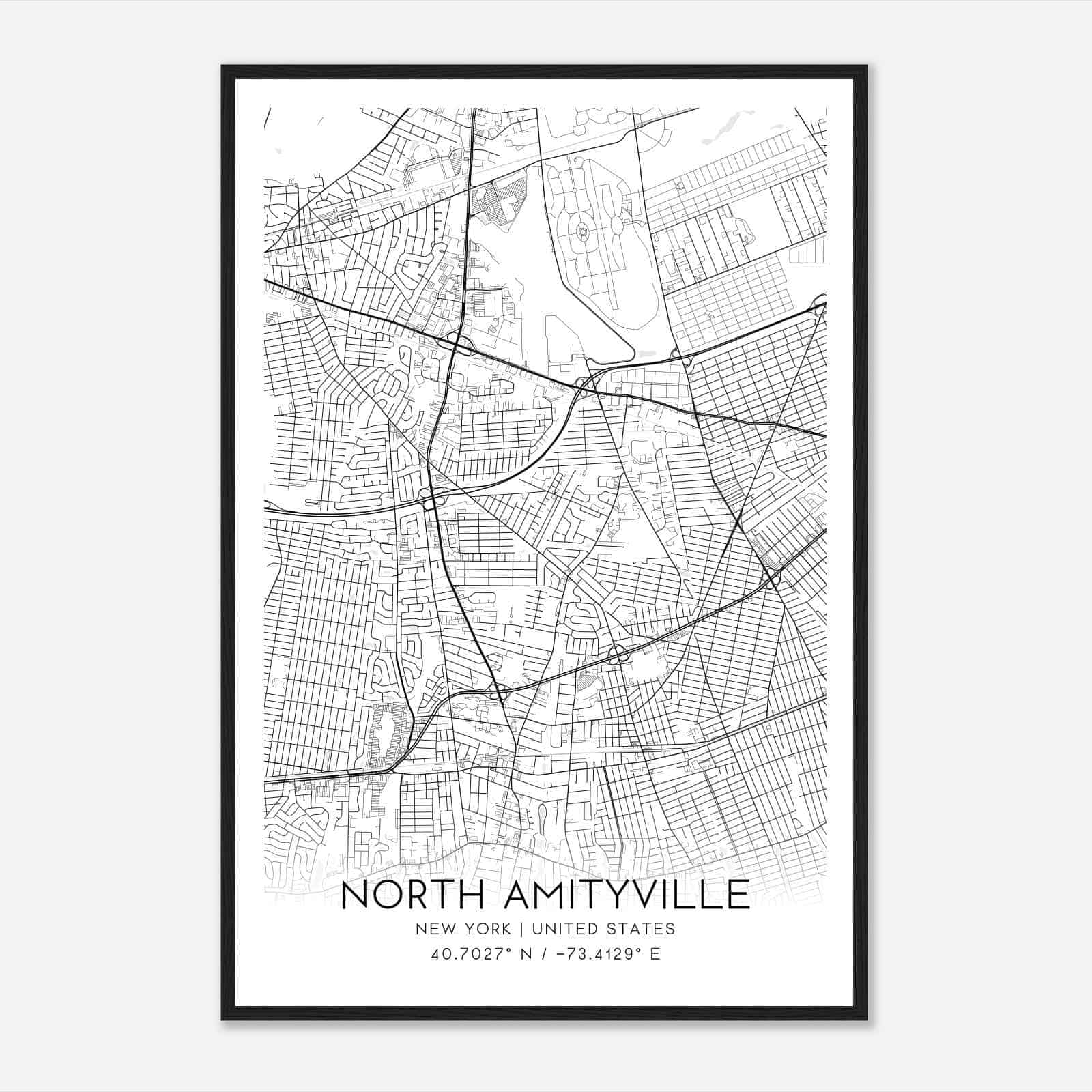 North Amityville New York Map Poster, Modern Home Decor Wall Art Print