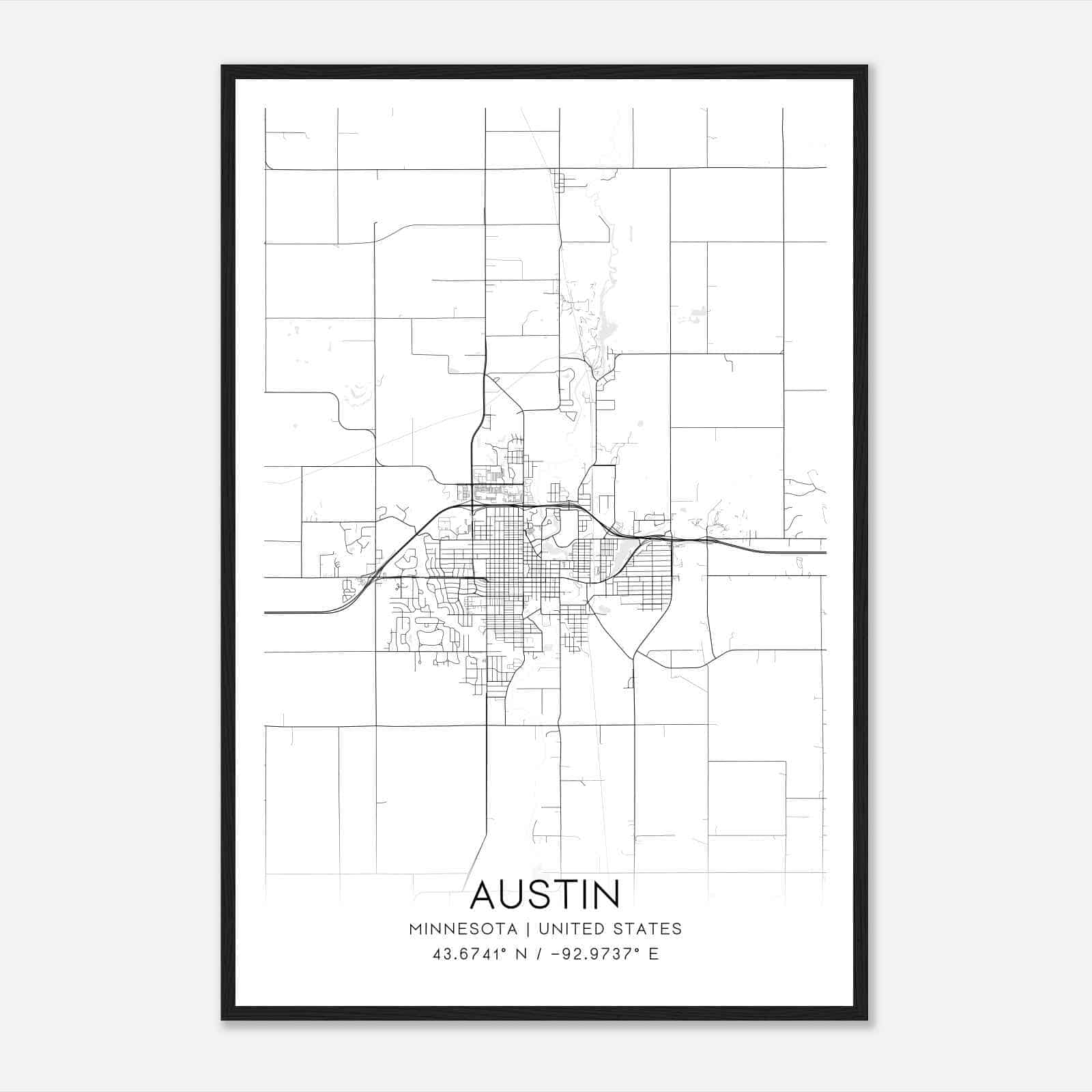 Austin Minnesota Map Poster, Modern Home Decor Wall Art Print