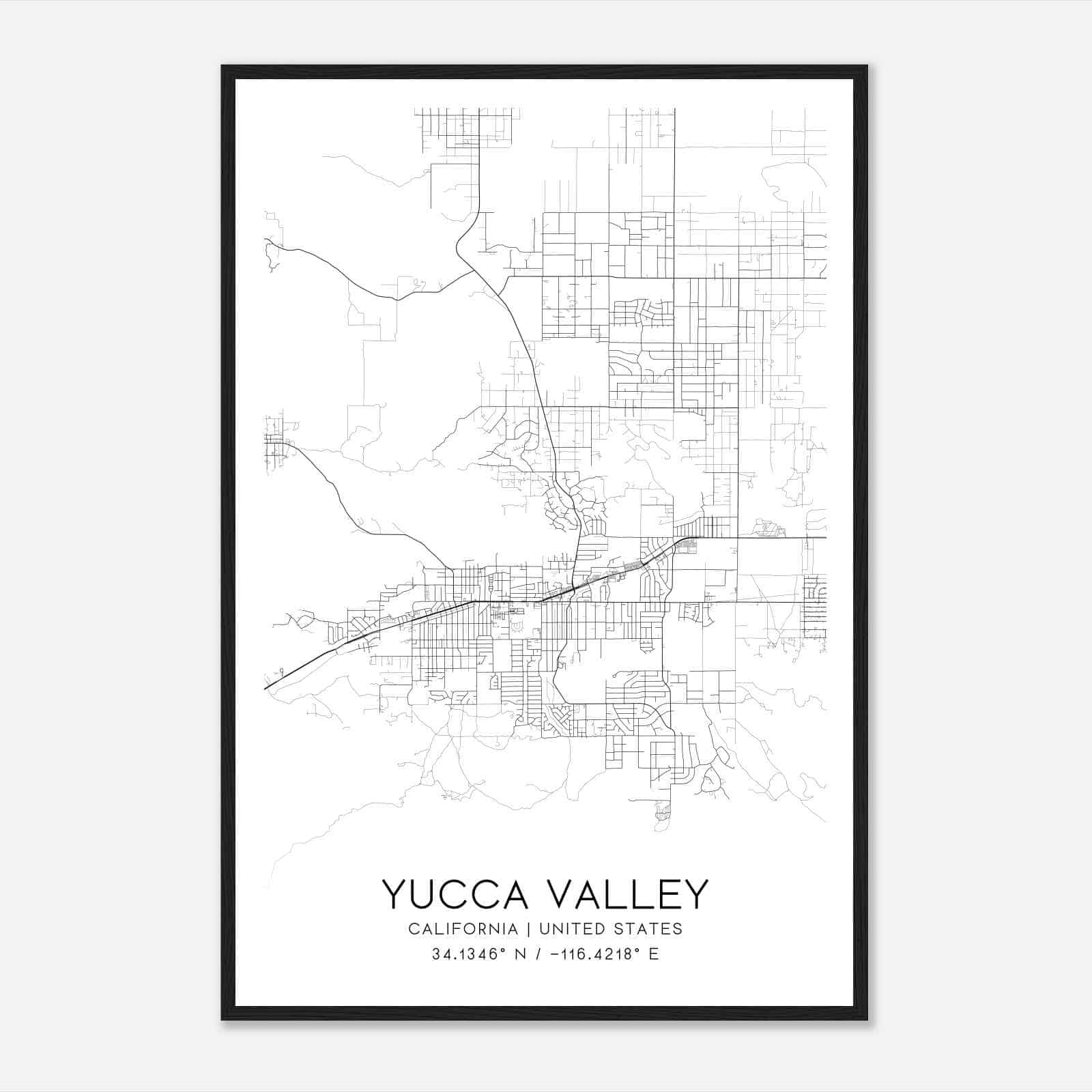 Yucca Valley California Map Poster, Modern Home Decor Wall Art Print