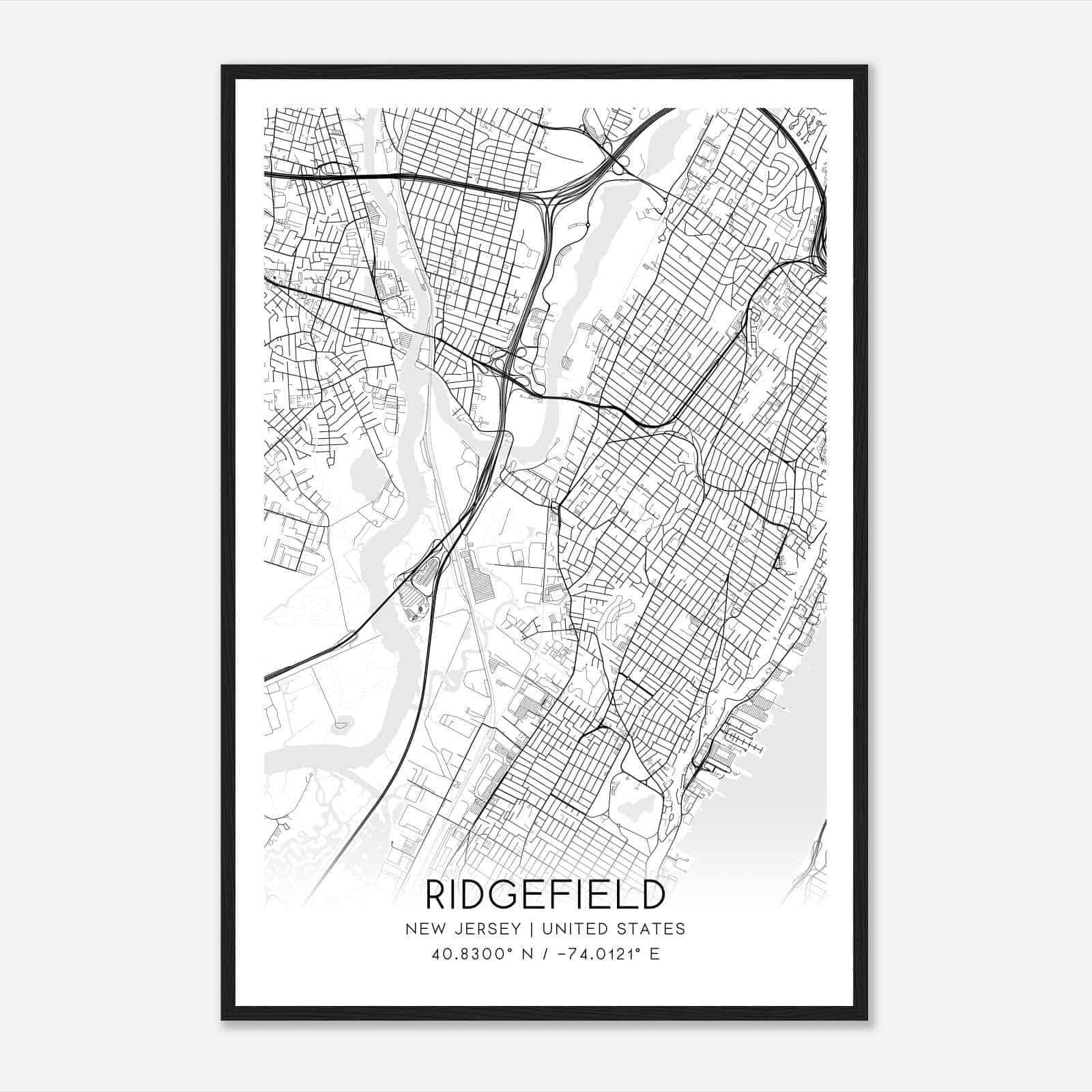 Ridgefield New Jersey Map Poster, Modern Home Decor Wall Art Print