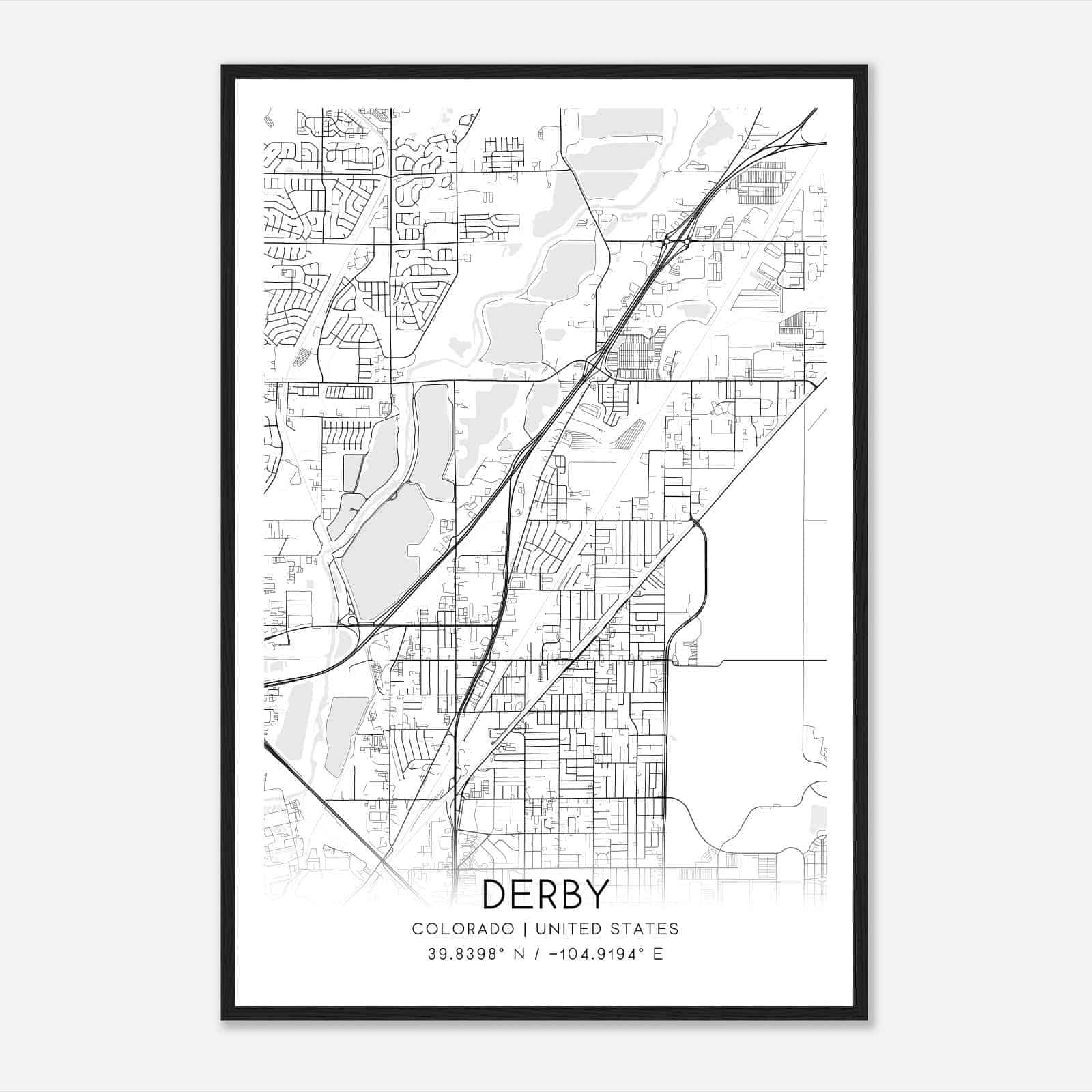 Derby Colorado Map Poster, Modern Home Decor Wall Art Print