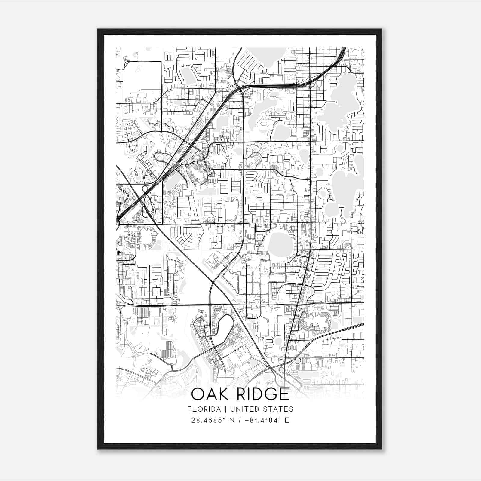 Oak Ridge Florida Map Poster, Modern Home Decor Wall Art Print Oak Ridge Florida Map Poster, Modern Home Decor Wall Art Print