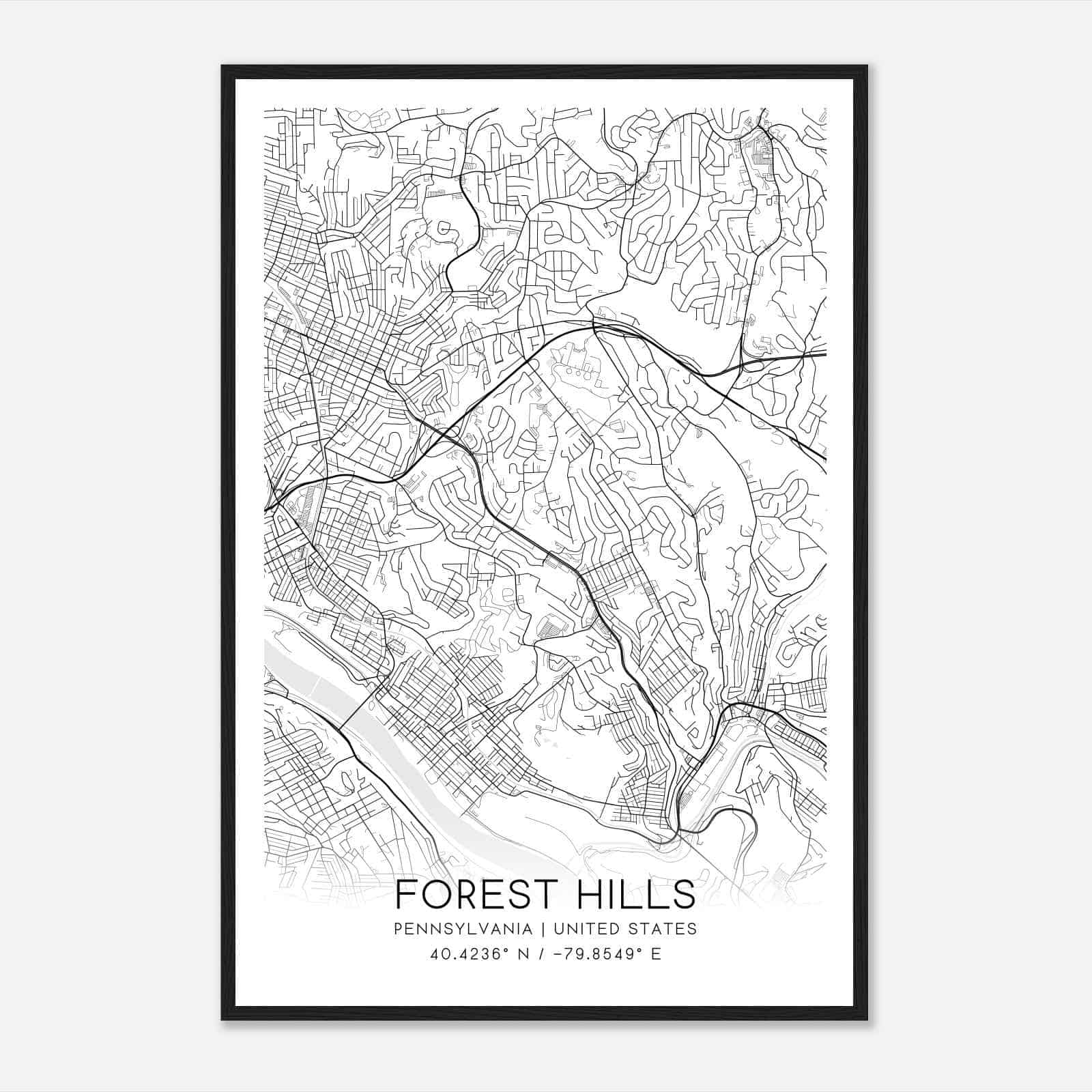 Forest Hills Pennsylvania Map Poster, Modern Home Decor Wall Art Print