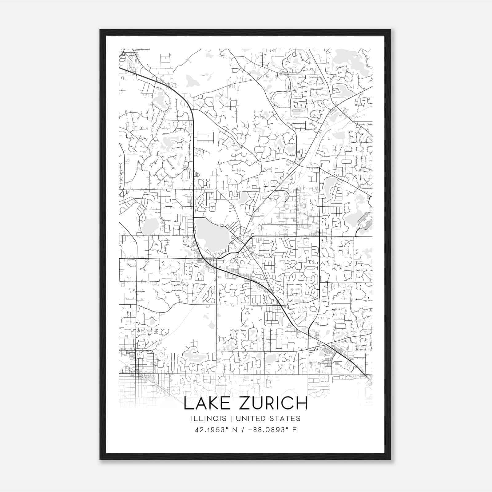 Lake Zurich Illinois Map Poster, Modern Home Decor Wall Art Print