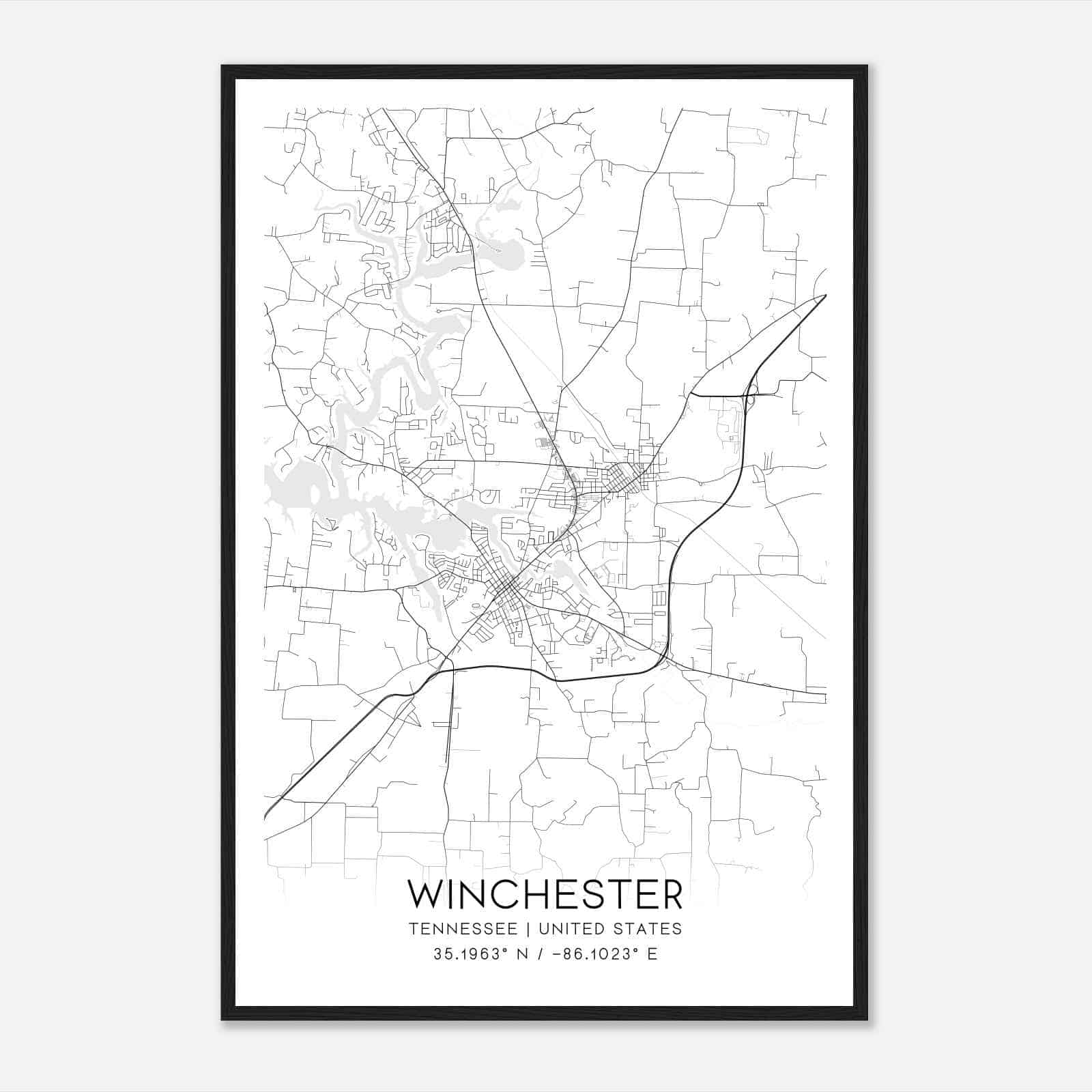 Winchester Tennessee Map Poster, Modern Home Decor Wall Art Print