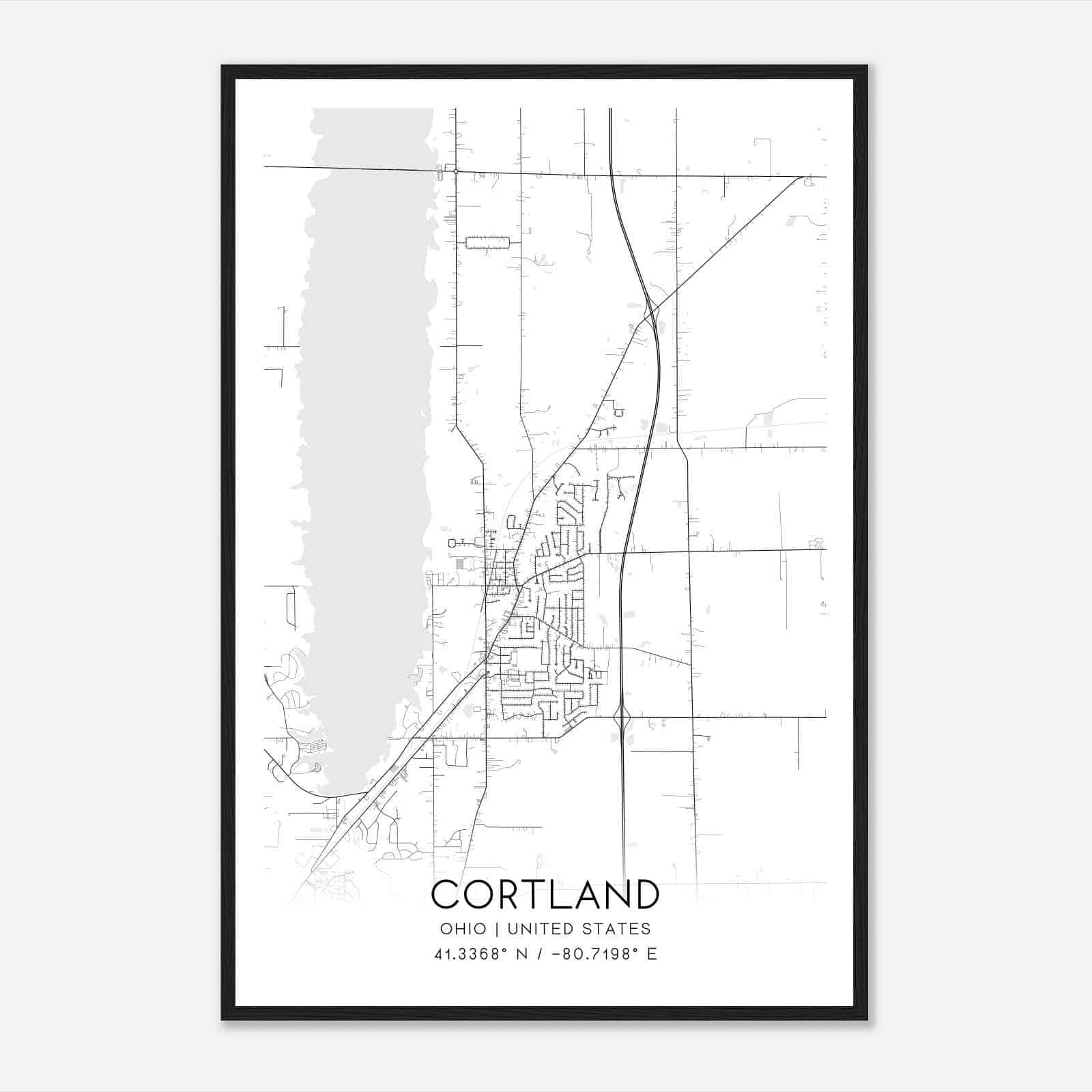Cortland Ohio Map Poster, Modern Home Decor Wall Art Print