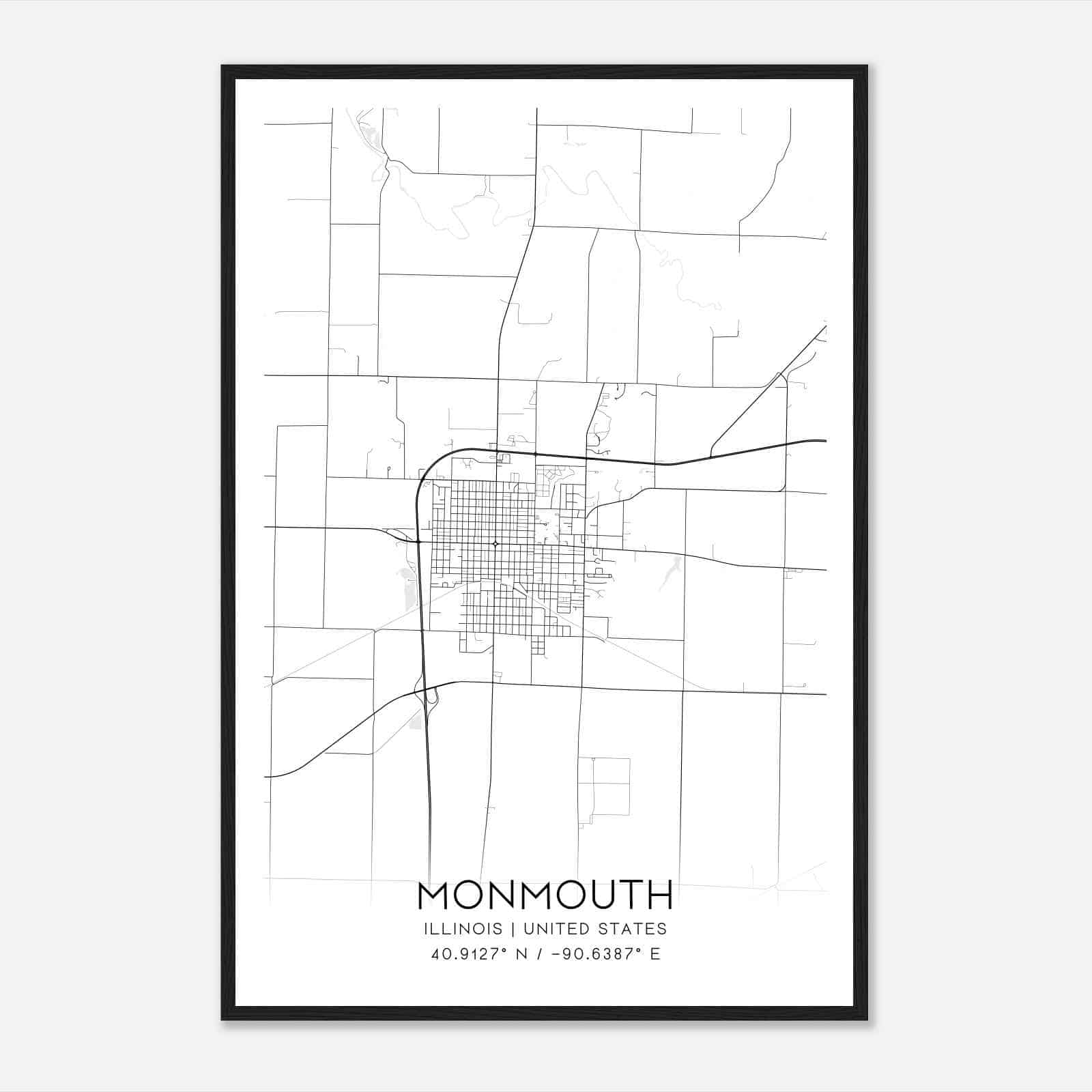 Monmouth Illinois Map Poster, Modern Home Decor Wall Art Print