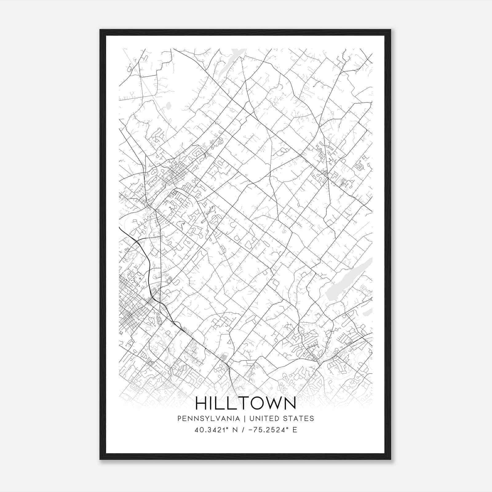 Hilltown Pennsylvania Map Poster, Modern Home Decor Wall Art Print