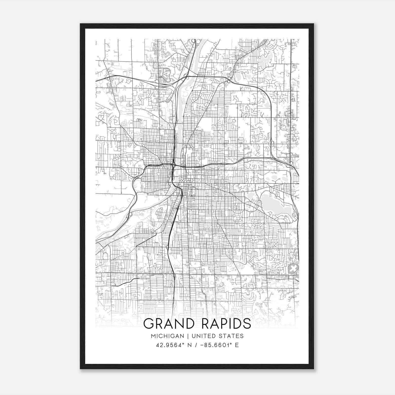 Grand Rapids Michigan Map Poster, Modern Home Decor Wall Art Print