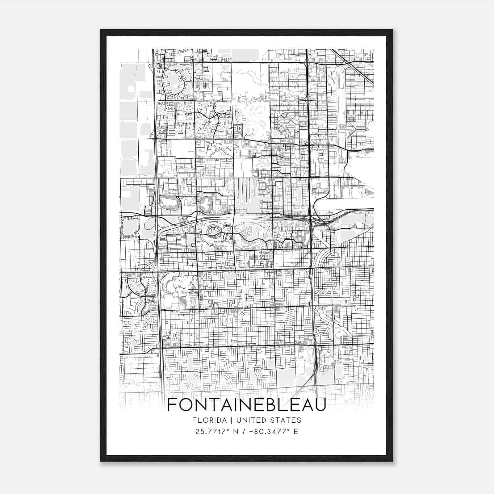 Fontainebleau Florida Map Poster, Modern Home Decor Wall Art Print