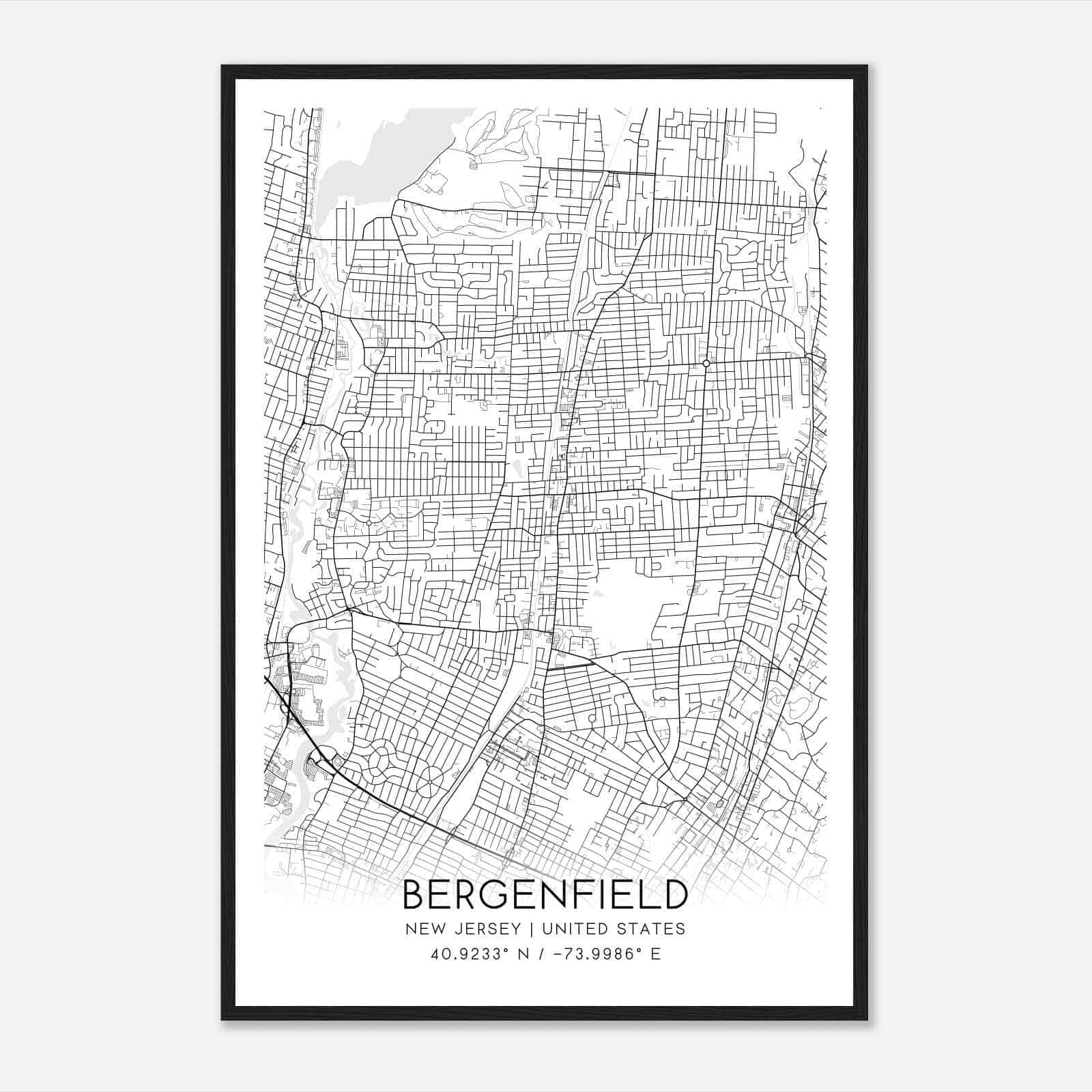 Bergenfield New Jersey Map Poster, Modern Home Decor Wall Art Print